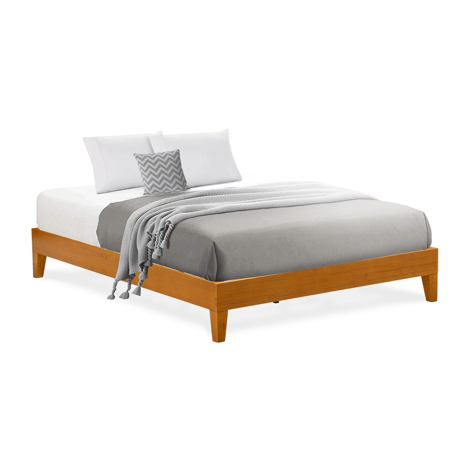 East West Furniture NVP-23-Q - Cama Queen con plataforma, 4 patas de madera noble y 2 patas centrales adicionales - Acabado en roble
