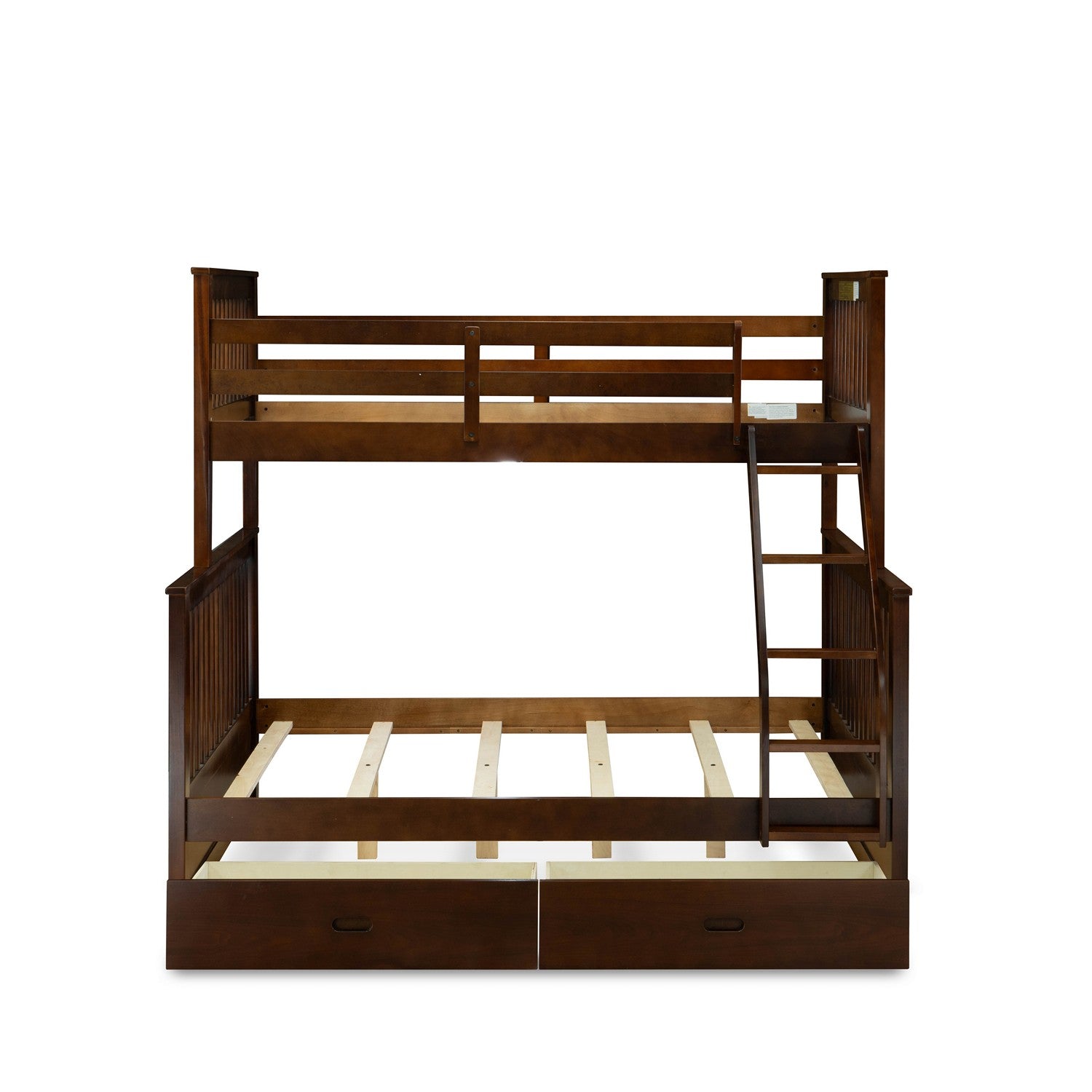 ODB-03-WA lovely twin bed - two split beds, a ladder with five steps and the both beds secure due to guard rails and two drawers- Twin/Full-size bunk bed-Phillip Walnut Finish