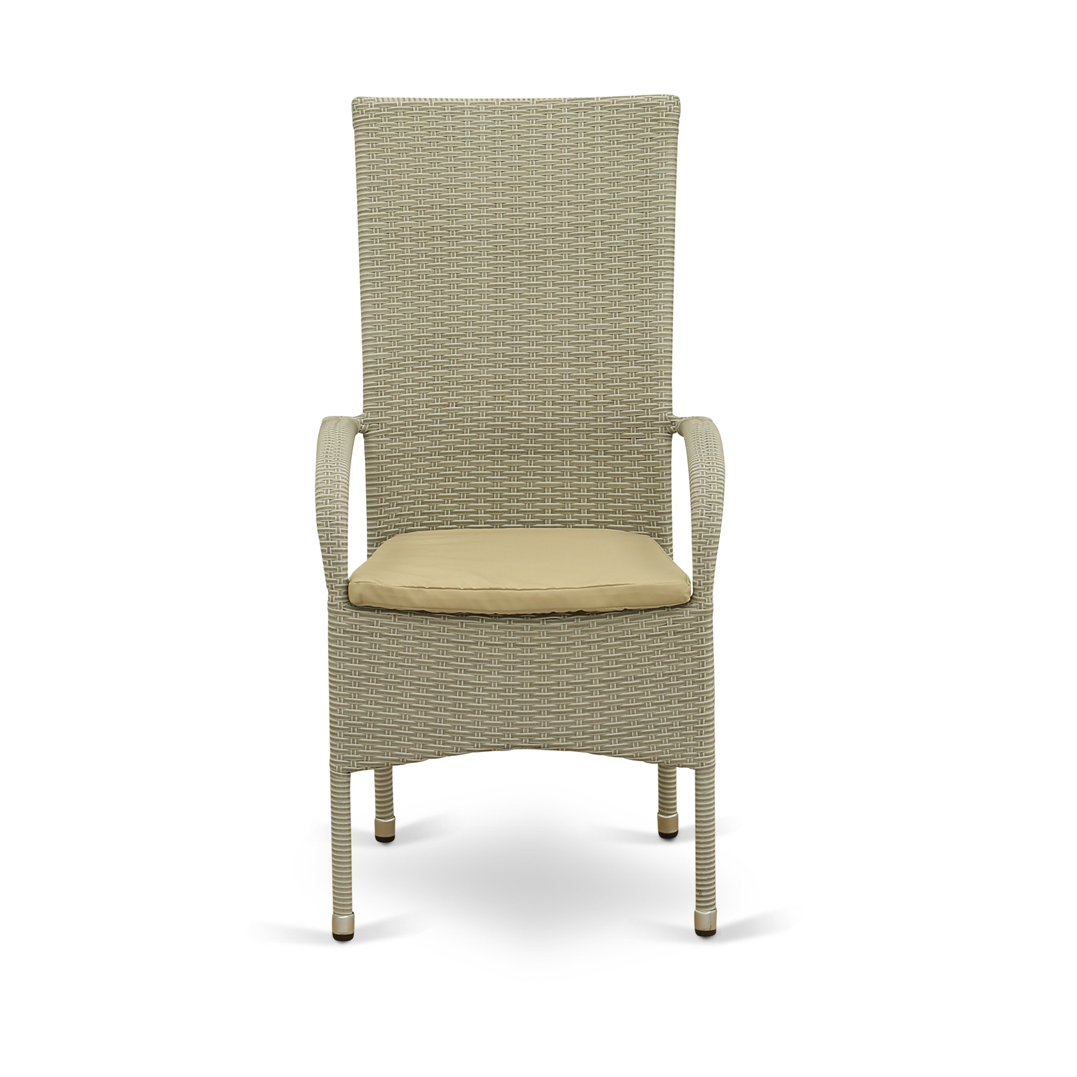 East West Furniture JUOS5-03A Juego de muebles de patio de 5 piezas Juego de exterior de mimbre Incluye una mesa de comedor rectangular con tapa de vidrio y 4 sillones de balcón con cojín