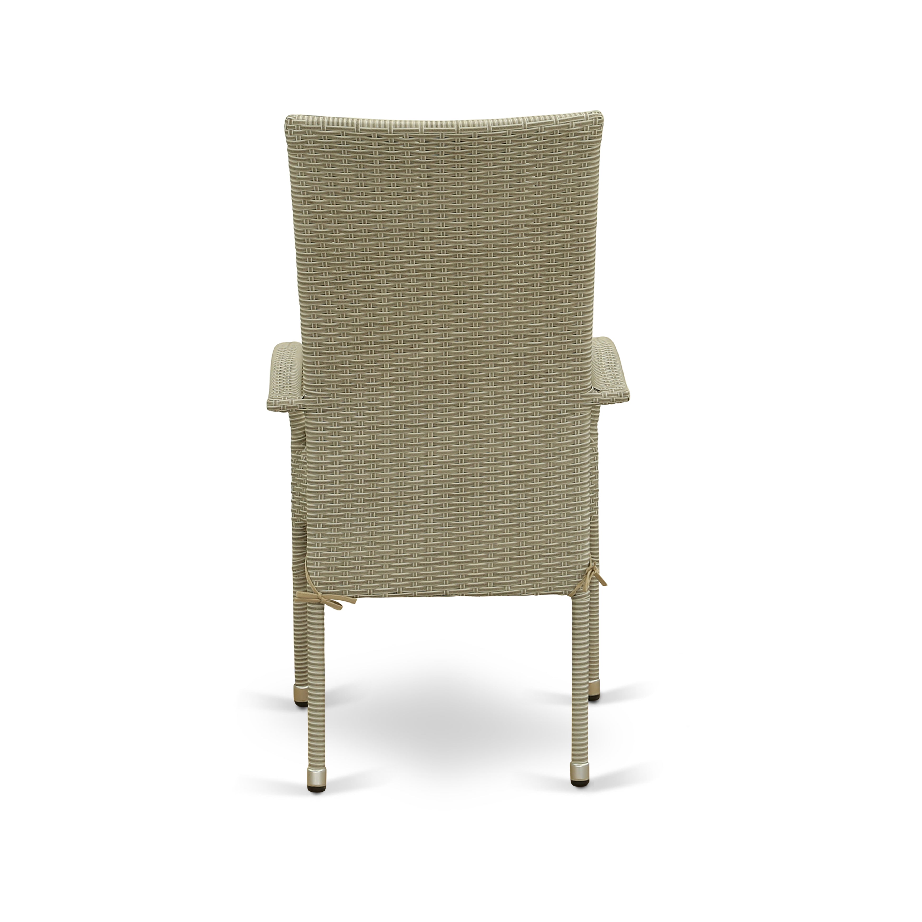 GUOS5-03A 5Pc Outdoor-Furniture Natural Color Wicker Dining Set Includes a Patio Table and 4 Balcony Backyard Armchair with Linen Fabric Cushion