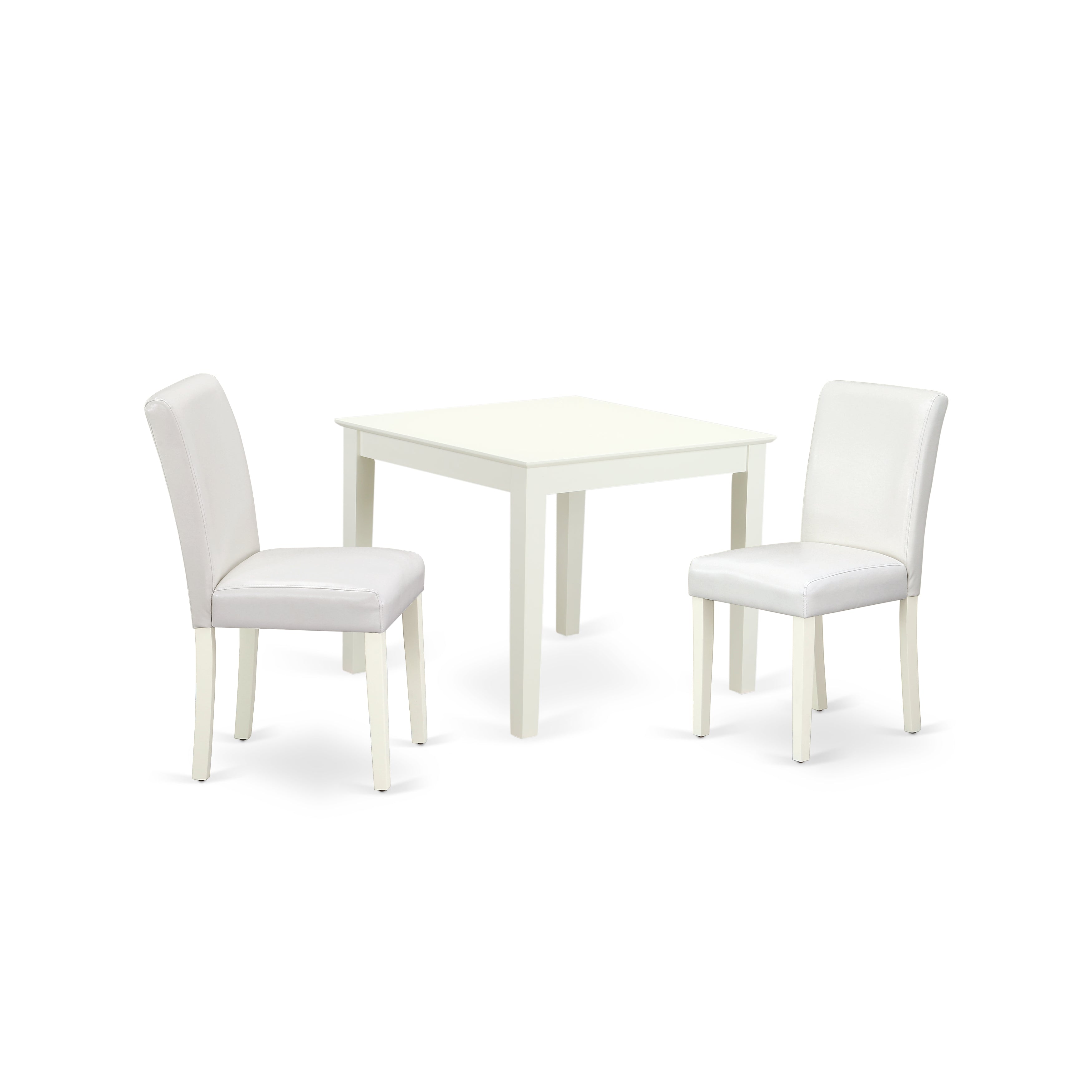 OXAB3-LWH-64 3Pc Square 36 Inch Kitchen Table And A Pair Of Parson Chair With Linen White Leg And Pu Leather Color White