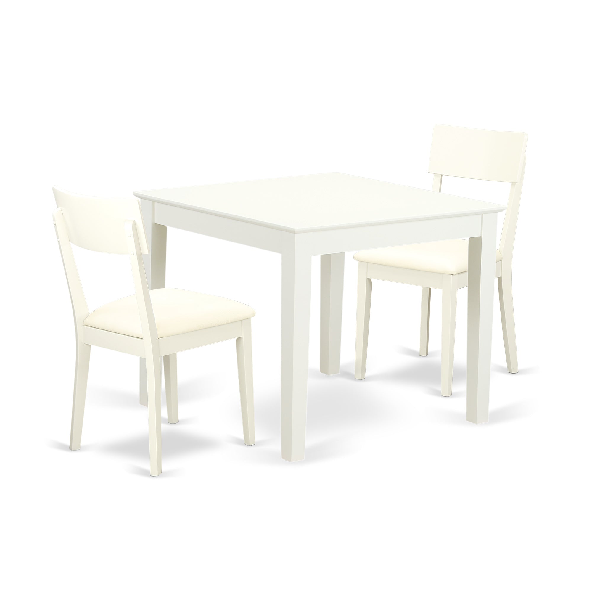 OXAD3-LWH-LC 3-Piece Dinette table set - Table and 2 faux leather seat dining chairs in linen white finish
