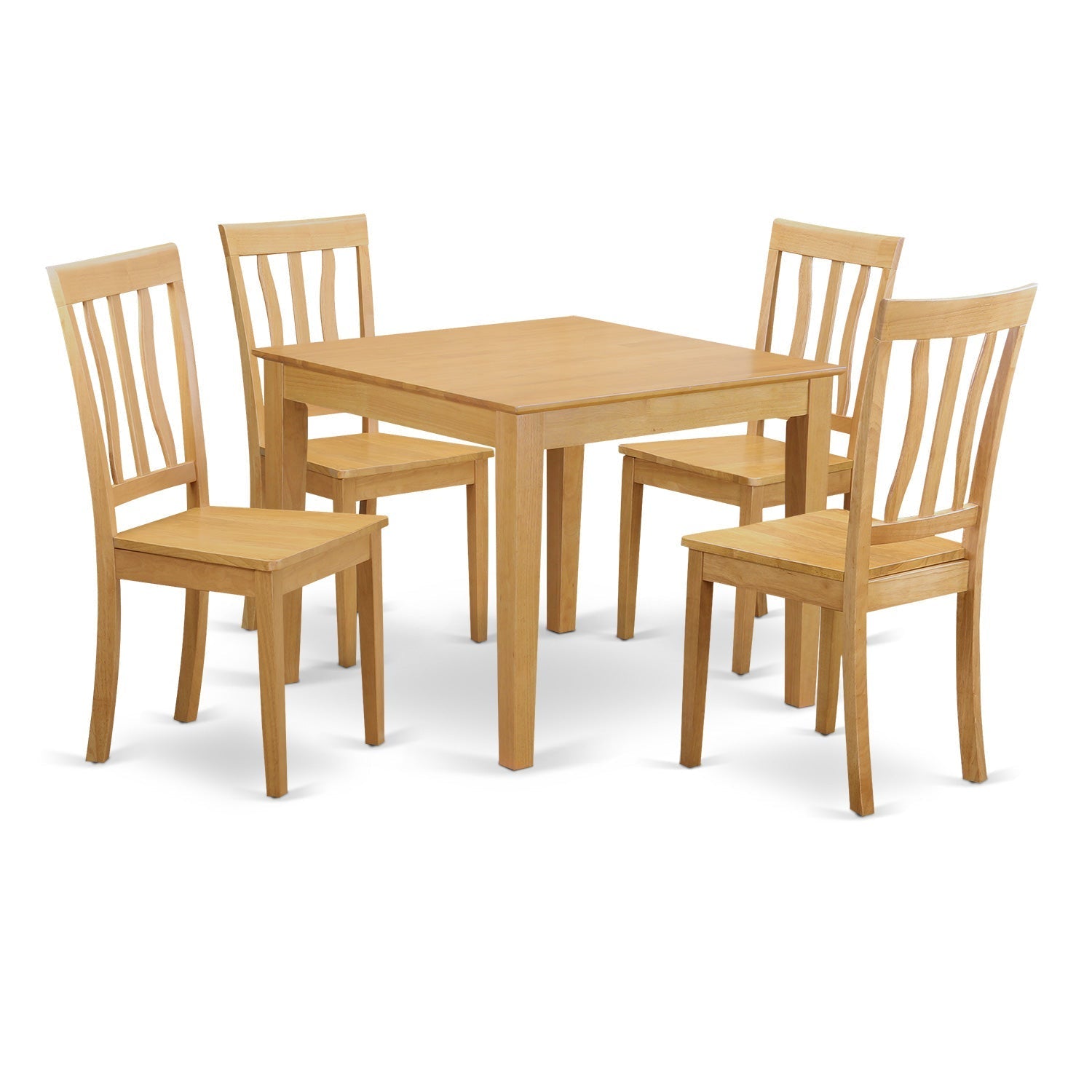 Juego de mesa de comedor moderna de 5 piezas OXAN5-OAK-W de East West Furniture. Incluye una mesa cuadrada de madera y 4 sillas de comedor de cocina.