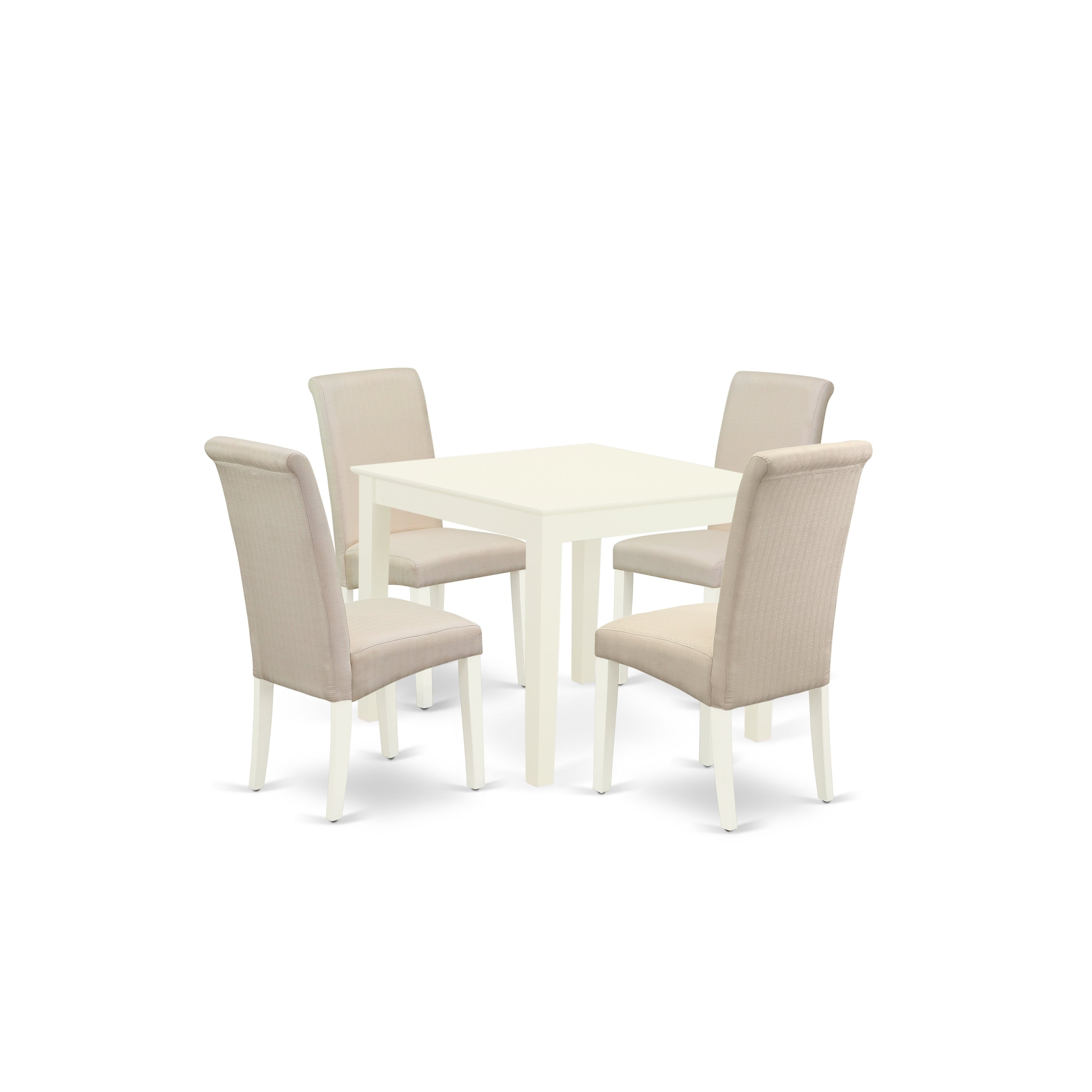 OXBA5-LWH-01 5Pc Dining Set Includes a Square Dinette Table and Four Parson Chairs with Cream Fabric, Linen White Finish
