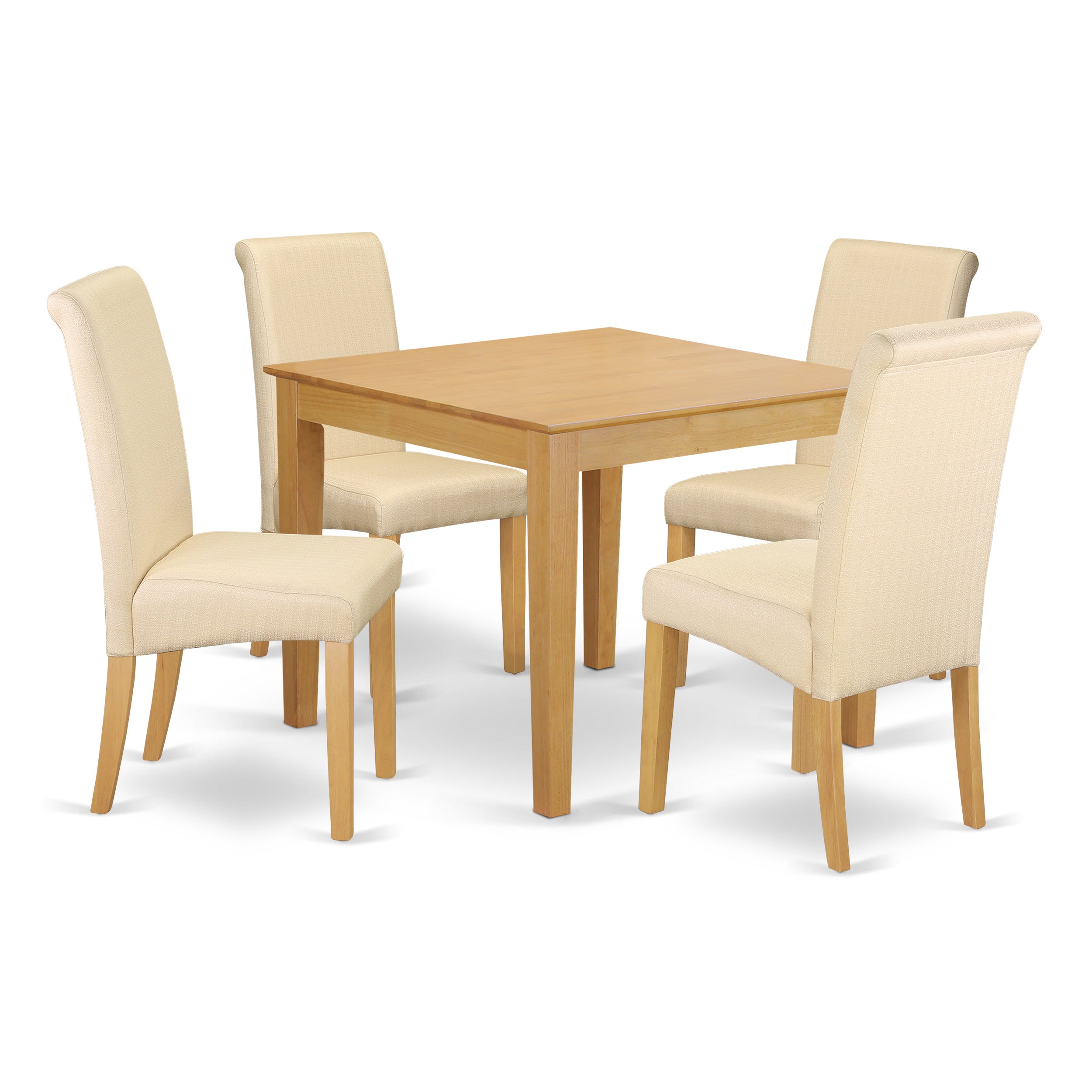 OXBA5-OAK-02 5Pc Square table with linen beige fabric kitchen chairs with oak chair legs