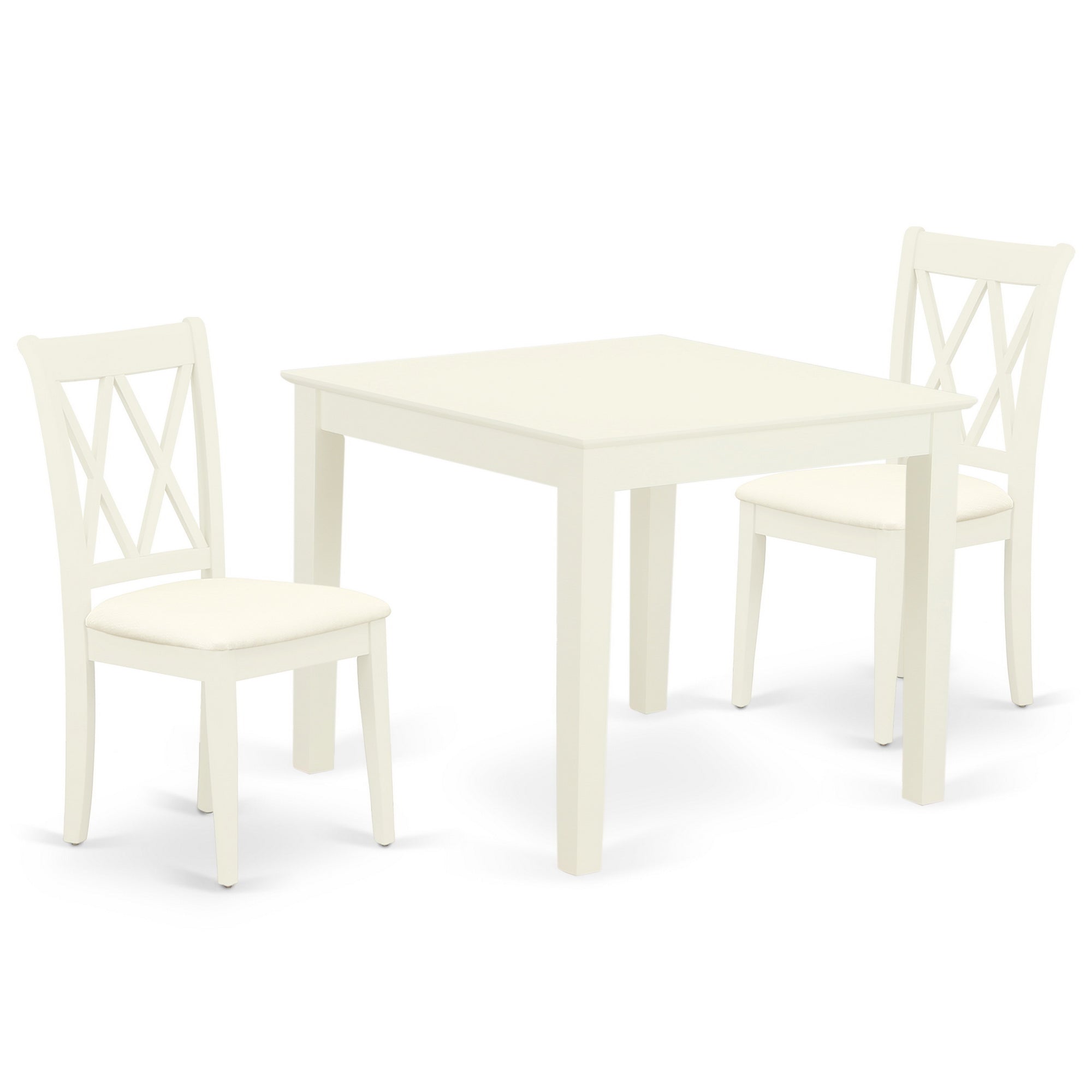 OXCL3-LWH-C 3Pc Dinette Set Includes a Square Kitchen Table and Two Double X Back Linen seat Dining Chairs, Linen White Finish
