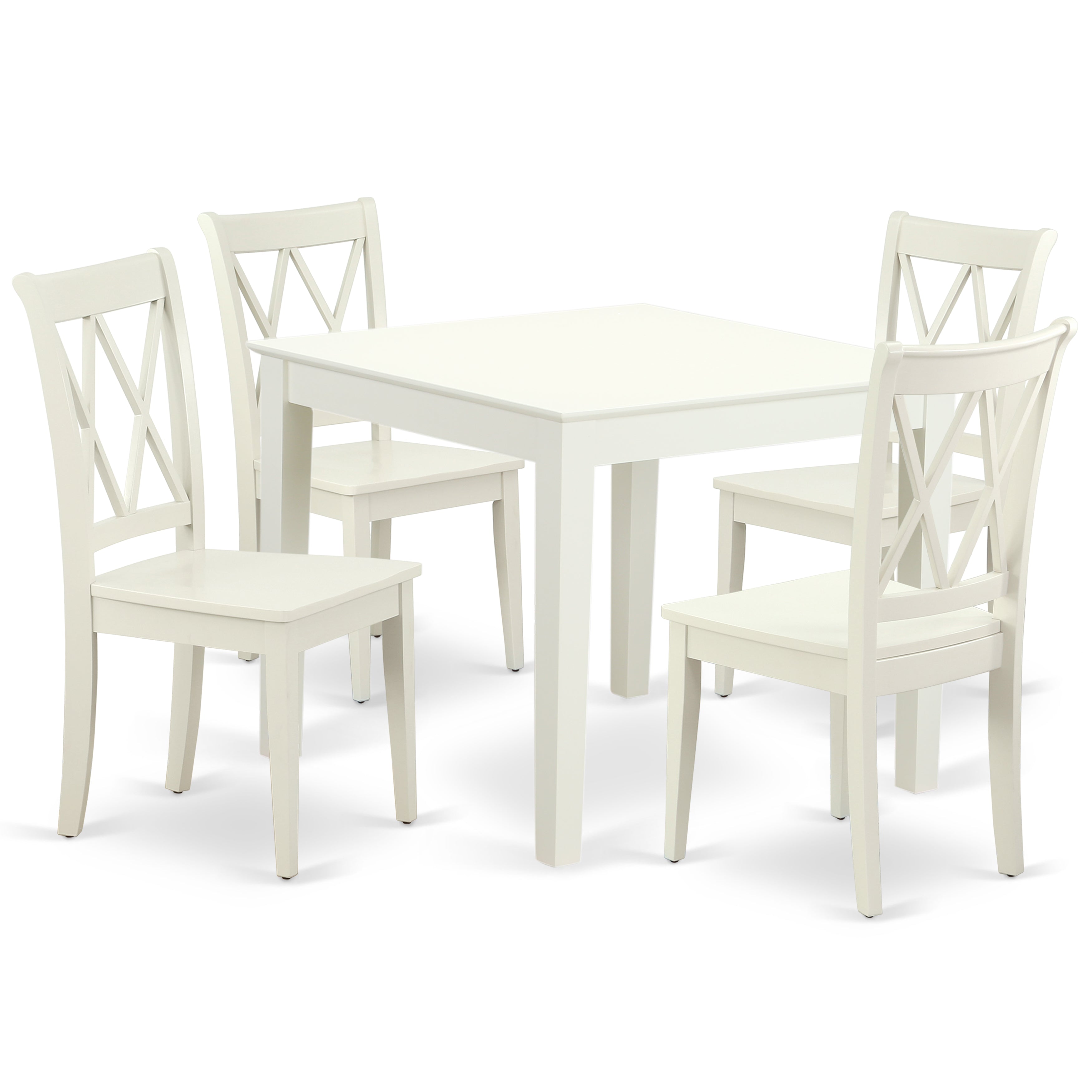 OXCL5-LWH-W 5PC Square 36 inch Table and 4 Double X back Chairs