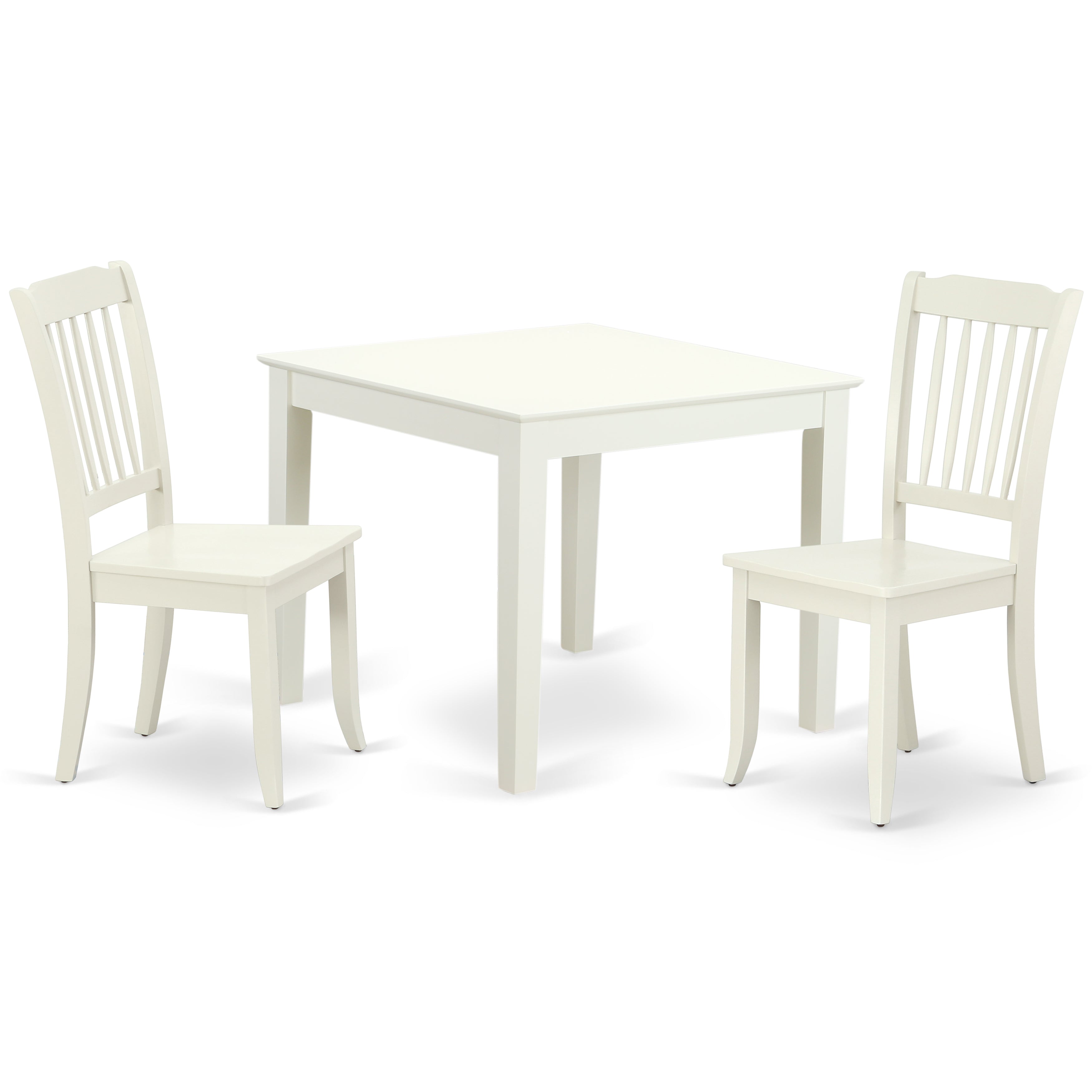 Juego de mesa de comedor de 3 piezas East West Furniture OXDA3-LWH-W que incluye una mesa cuadrada de madera y 2 sillas de comedor de cocina.