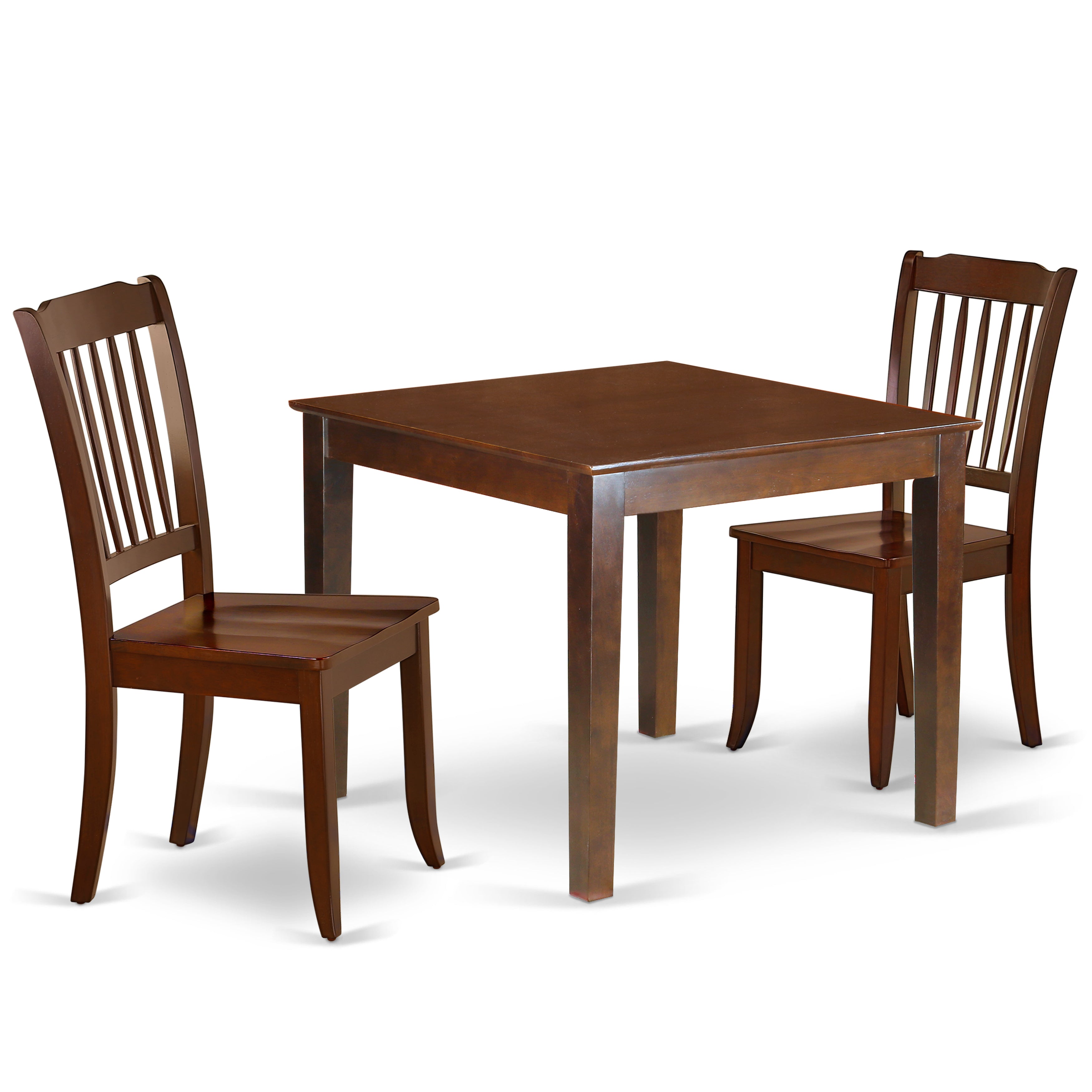 OXDA3-MAH-W 3PC Square 36 inch Table and 2 vertical slatted Chairs