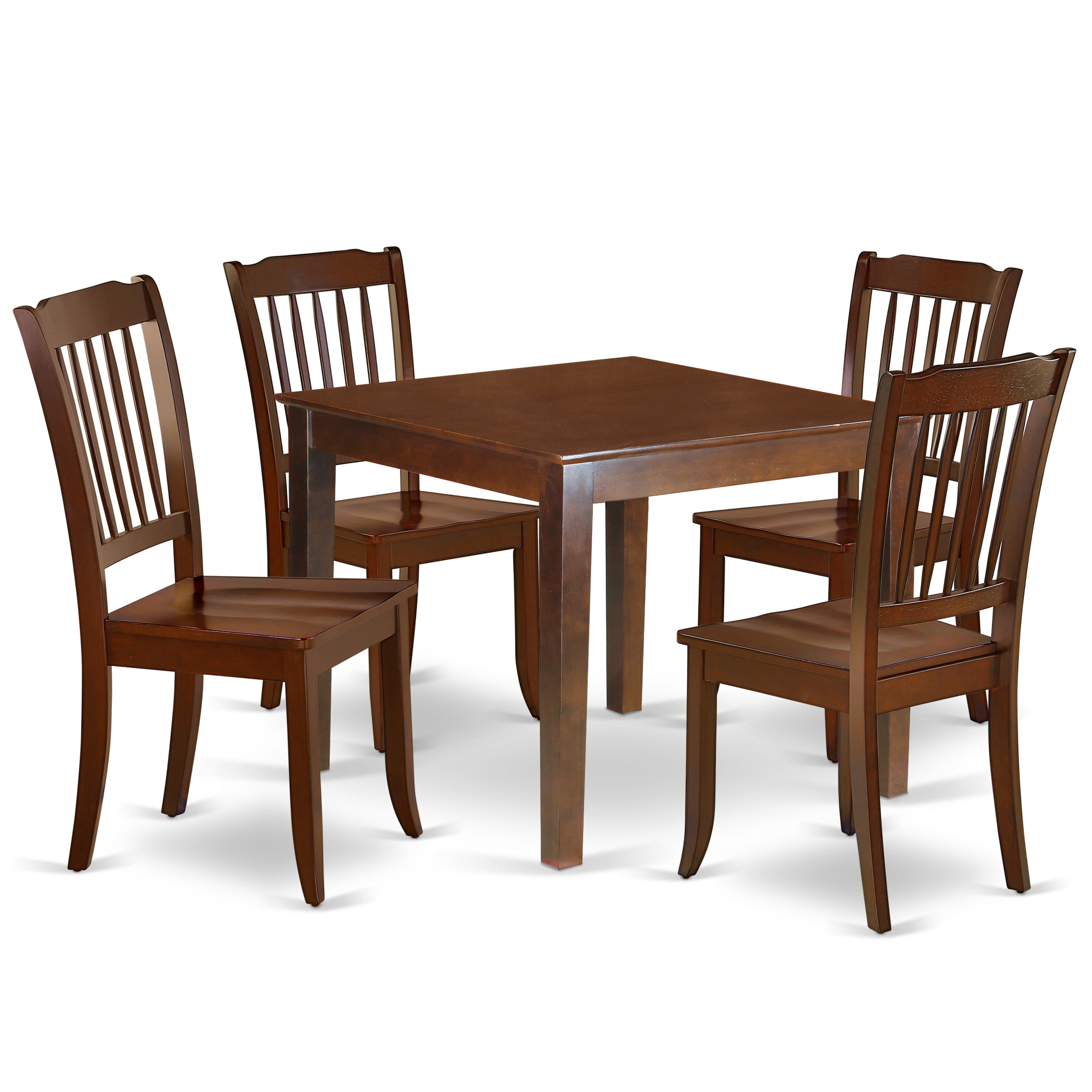OXDA5-MAH-W 5PC Square 36 inch Table and 4 vertical slatted Chairs