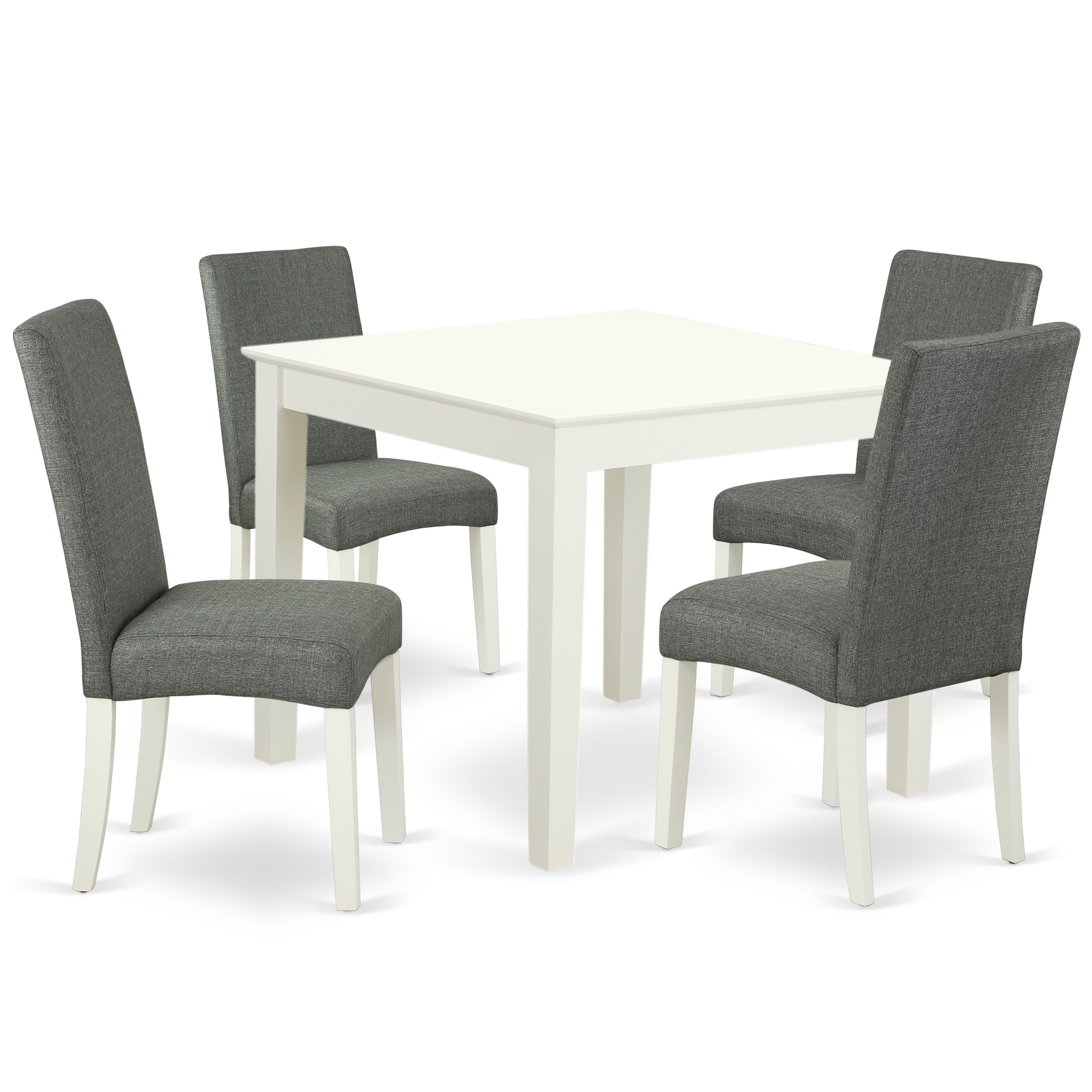 OXDR5-LWH-07 5Pc Square 36 Inch Table And Four Parson Chair With Linen White Finish Leg And Linen Fabric- Gray Color