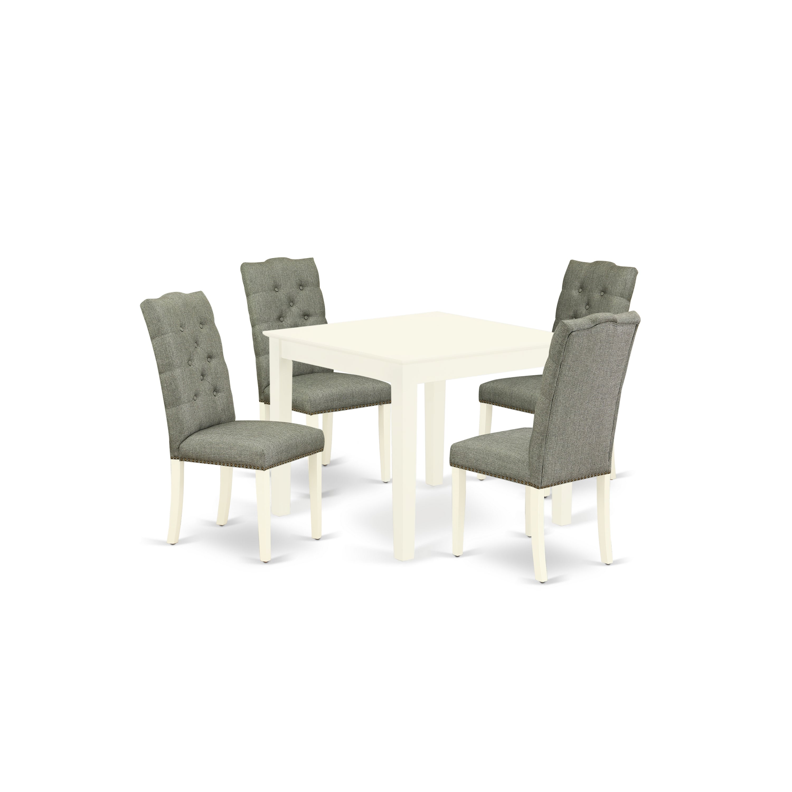 East West Furniture OXEL5-LWH-07 5-Piece kitchen set- 4 parson chair and A dining room table solid wood frame - High back & Linen White Finish