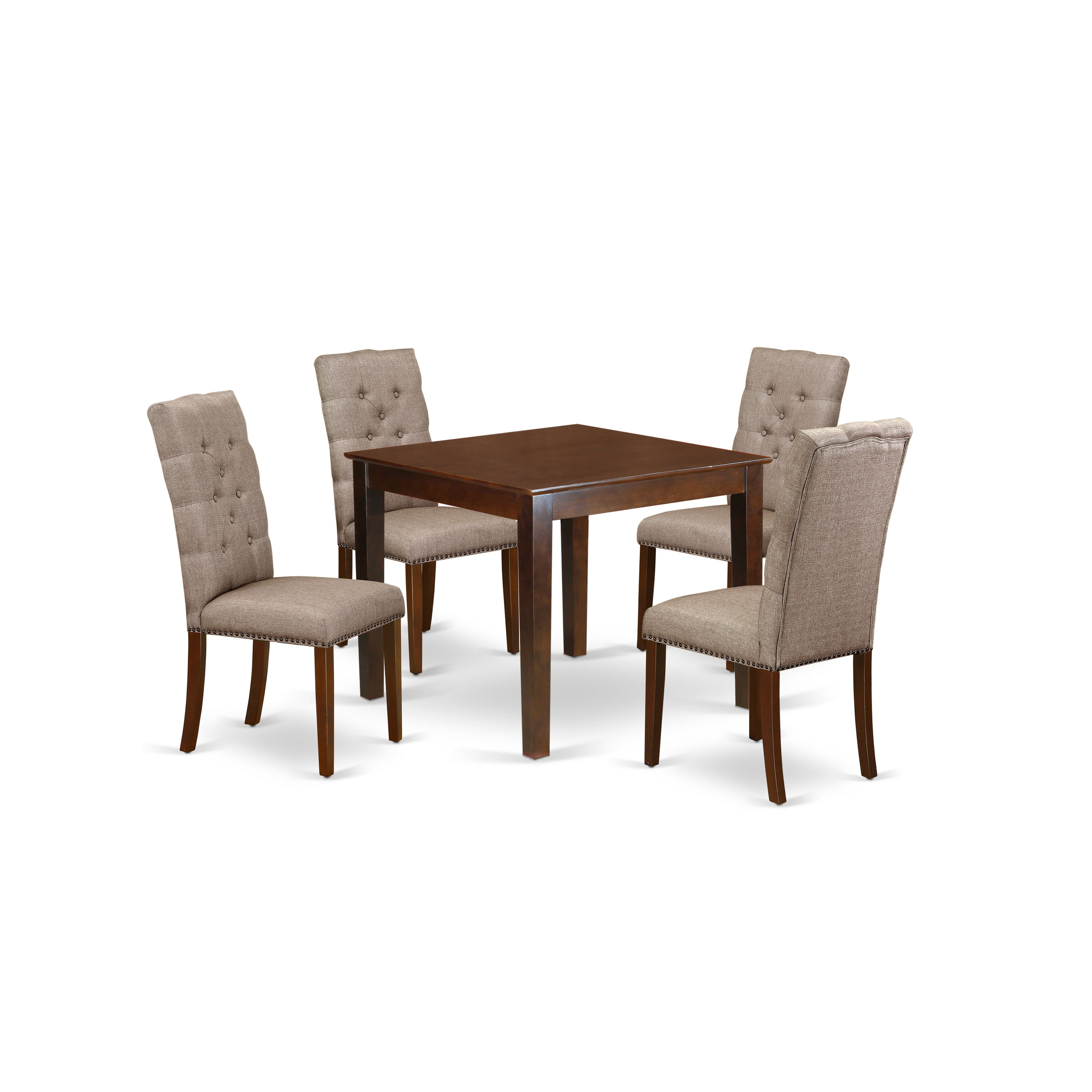 East West Furniture OXEL5-MAH-16 5-Piece dining table set- 4 parsons chairs and A rectangle table hardwood frame - High back & Mahogany Finish