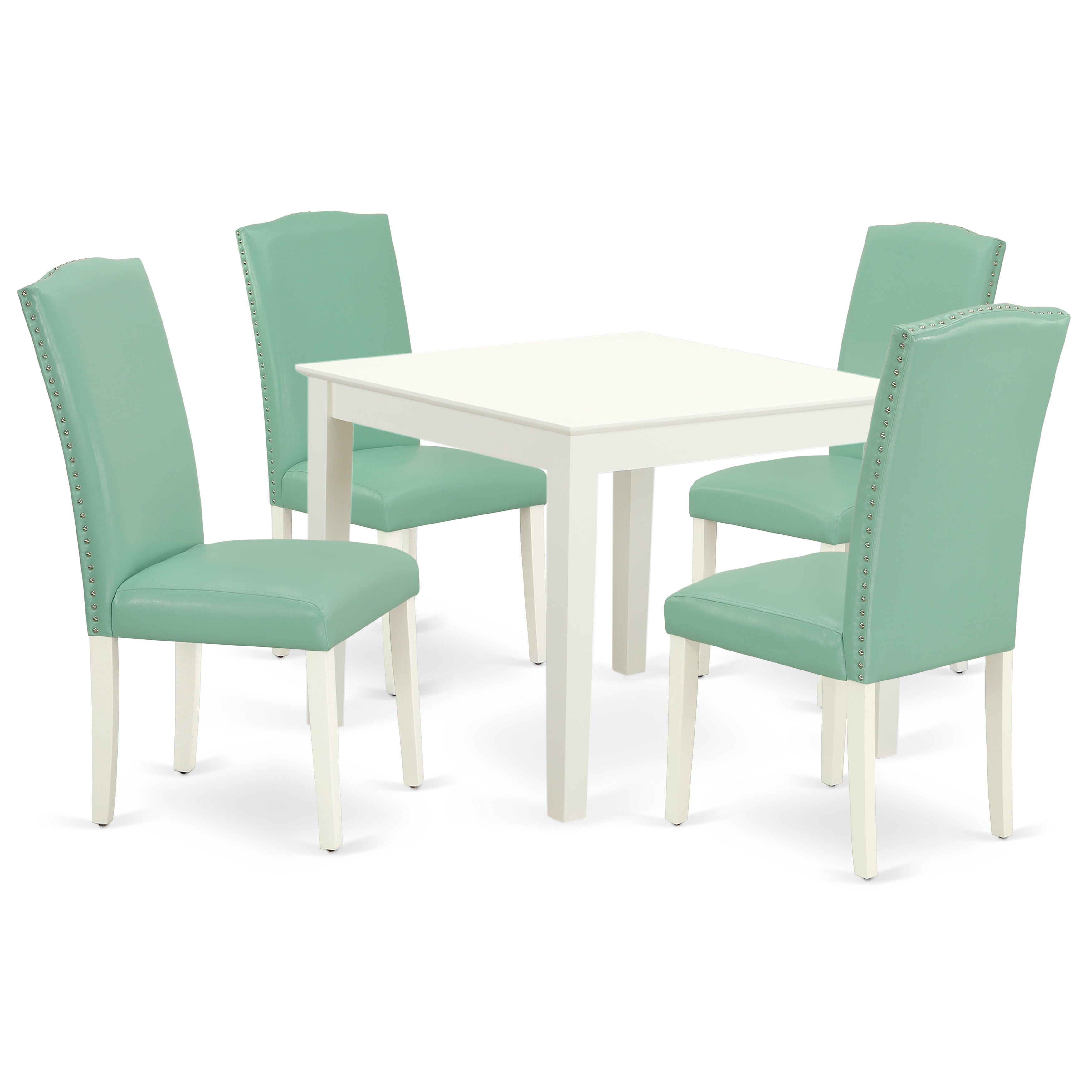 OXEN5-LWH-57 5Pc Square 36 Inch Table And Four Parson Chair With Linen White Leg And Pu Leather Color Pond