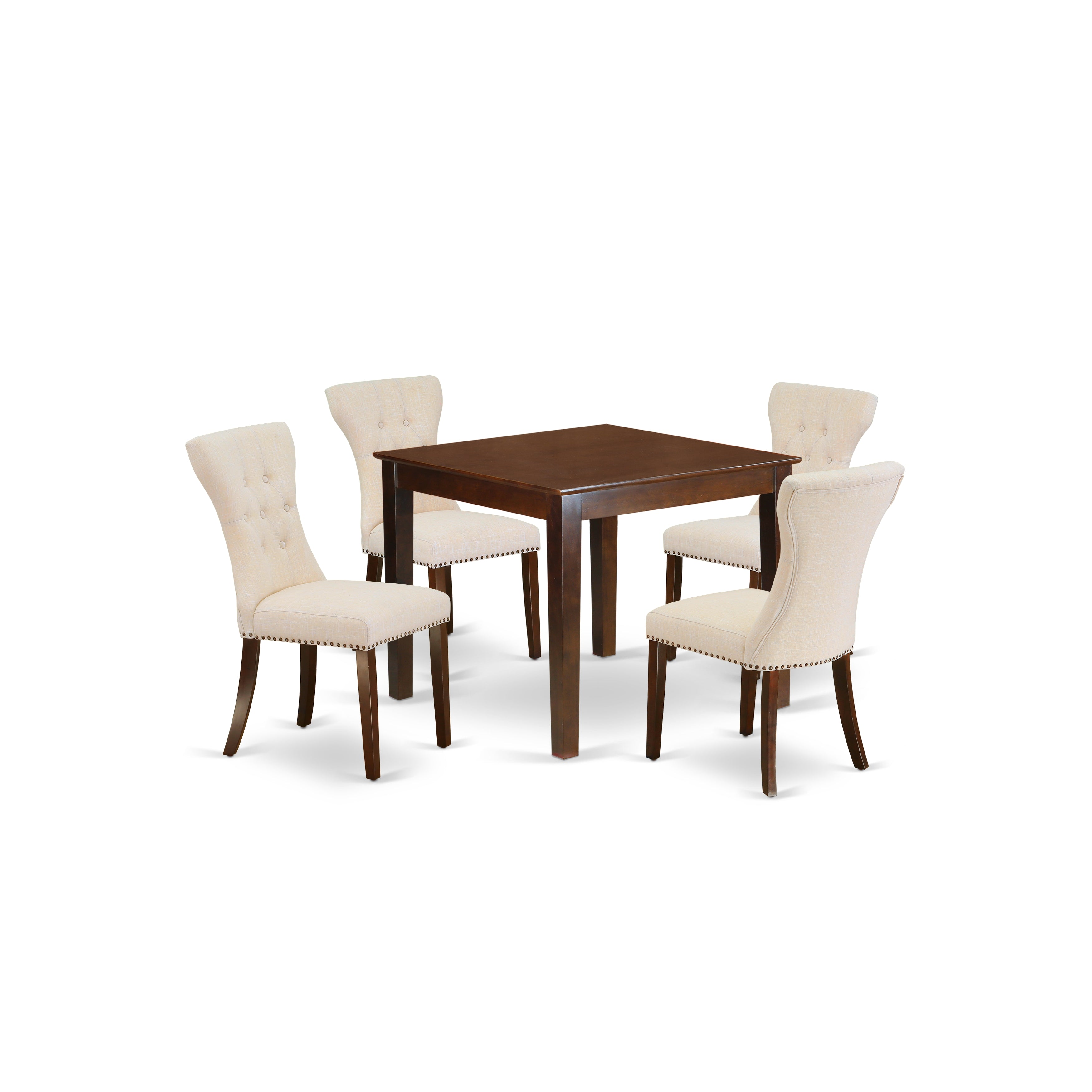 East-West Furniture OXGA5-MAH-32 5-Piece small dining table set- 4 parson chairs and small rectangular table solid wood structure -High back & Mahogany Finish