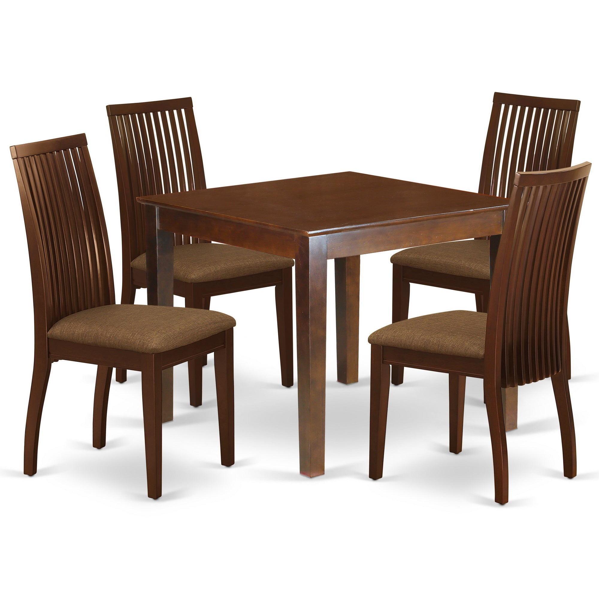 OXIP5-MAH-C 5Pc Dining Set Includes a Square Dinette Table and Four Linen seat Dining Chairs, Mahogany Finish