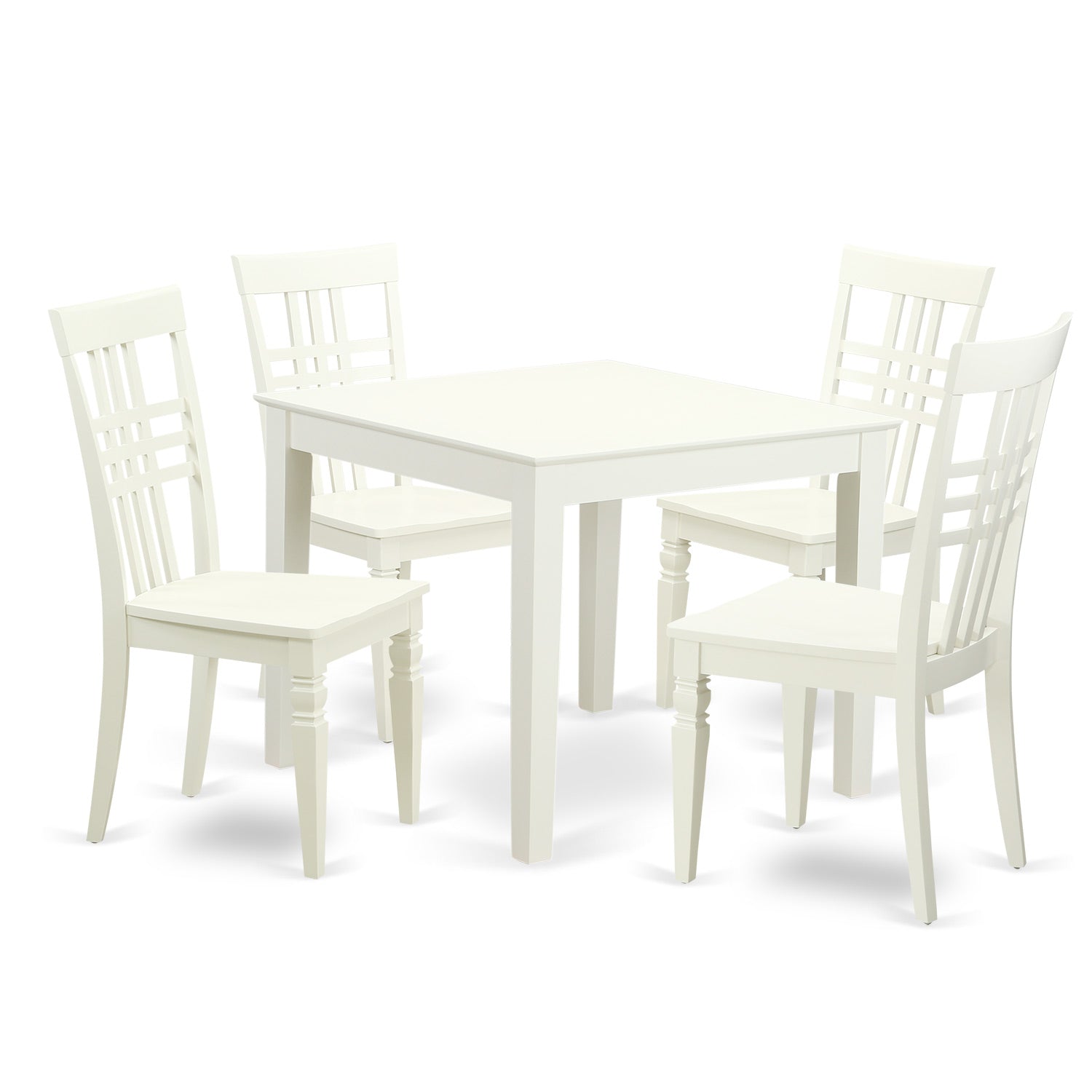 Juego de mesa de comedor de 5 piezas East West Furniture OXLG5-LWH-W Incluye una mesa de cocina cuadrada y 4 sillas de comedor