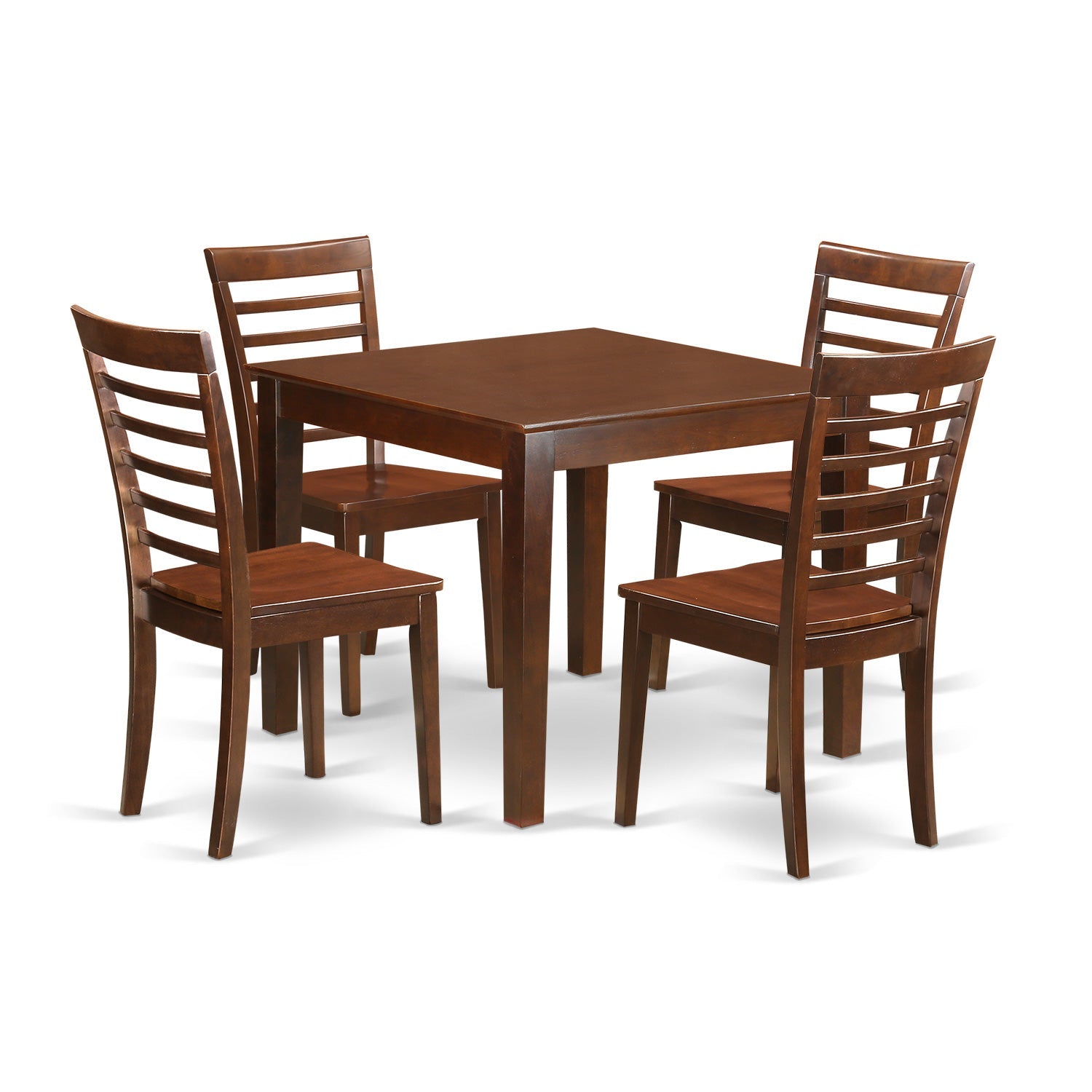 Juego de mesa de comedor de 5 piezas East West Furniture OXML5-MAH-W para 4 personas. Incluye una mesa de cocina cuadrada y 4 sillas de comedor.