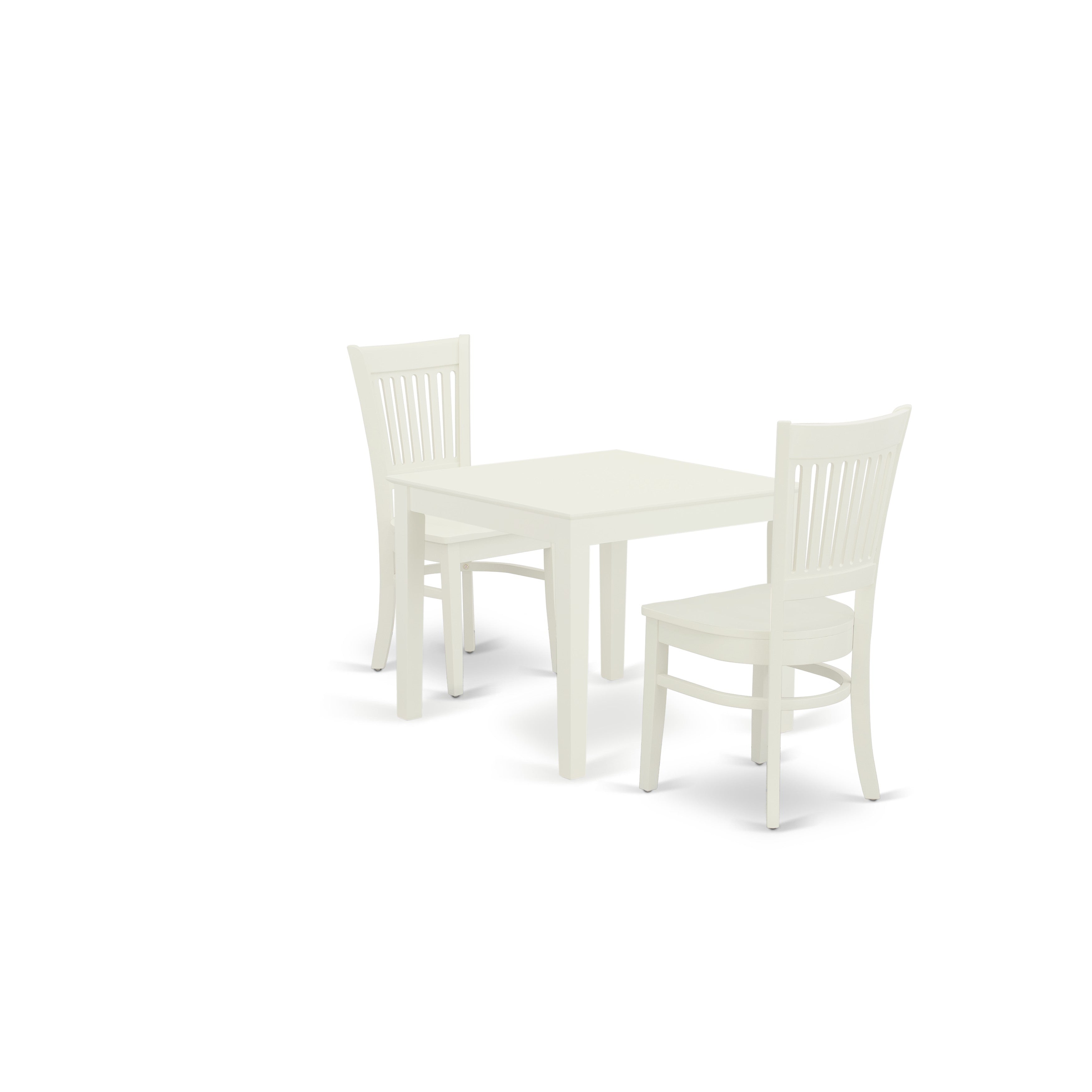 East West Furniture OXVA3-LWH-W 3-Piece Wood Dining Table Set 2 Upholstered Dining Chairs with Slatted Back and a Wooden Seat and Wood Dining Table with Rectangular Top and 4 Legs- Linen White Finish