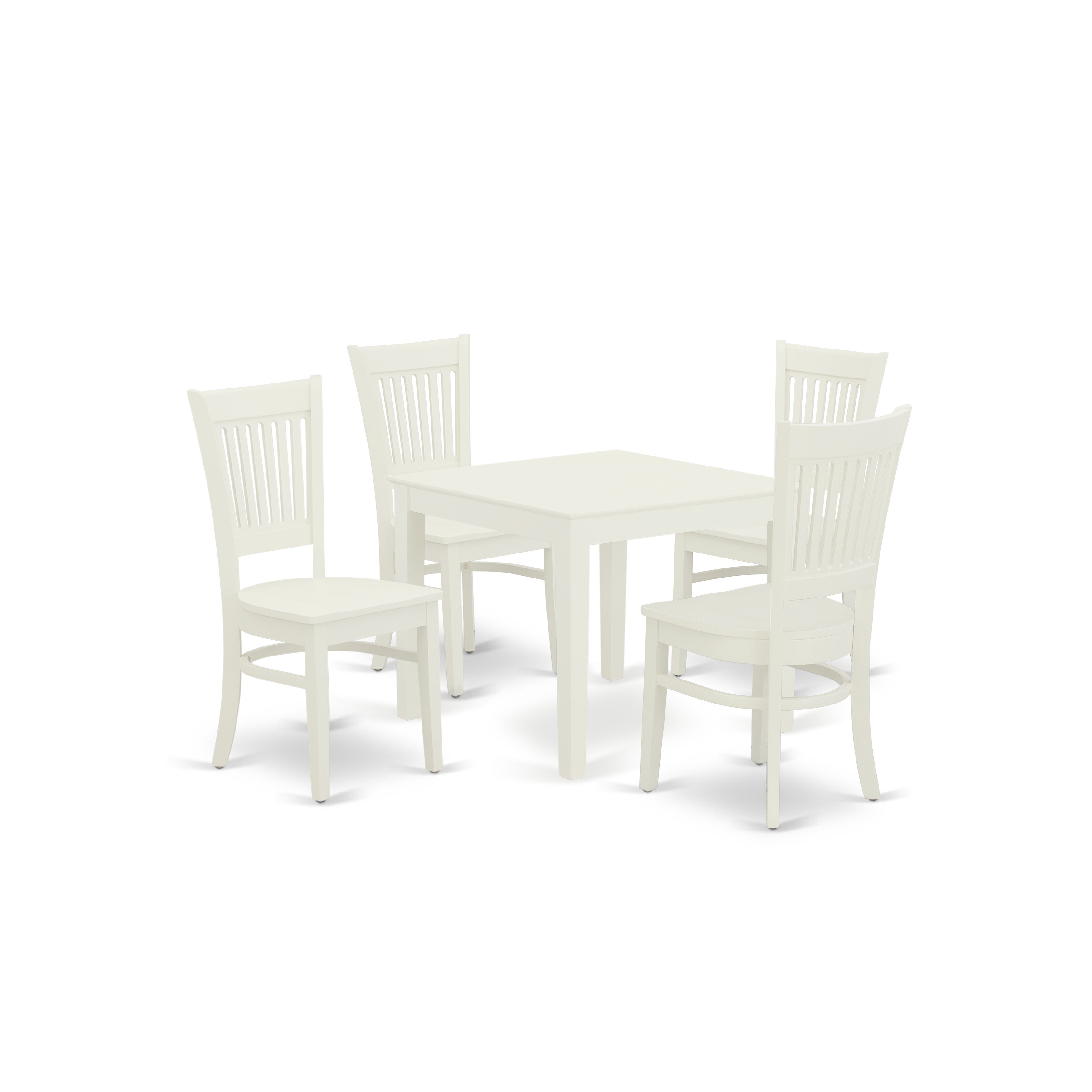 East West Furniture OXVA5-LWH-W 5-Piece Modern Dinette Set 4 Dining Chairs with Slatted Back and a Wooden Seat and Dining Table with Rectangular Top and 4 Legs- Linen White Finish