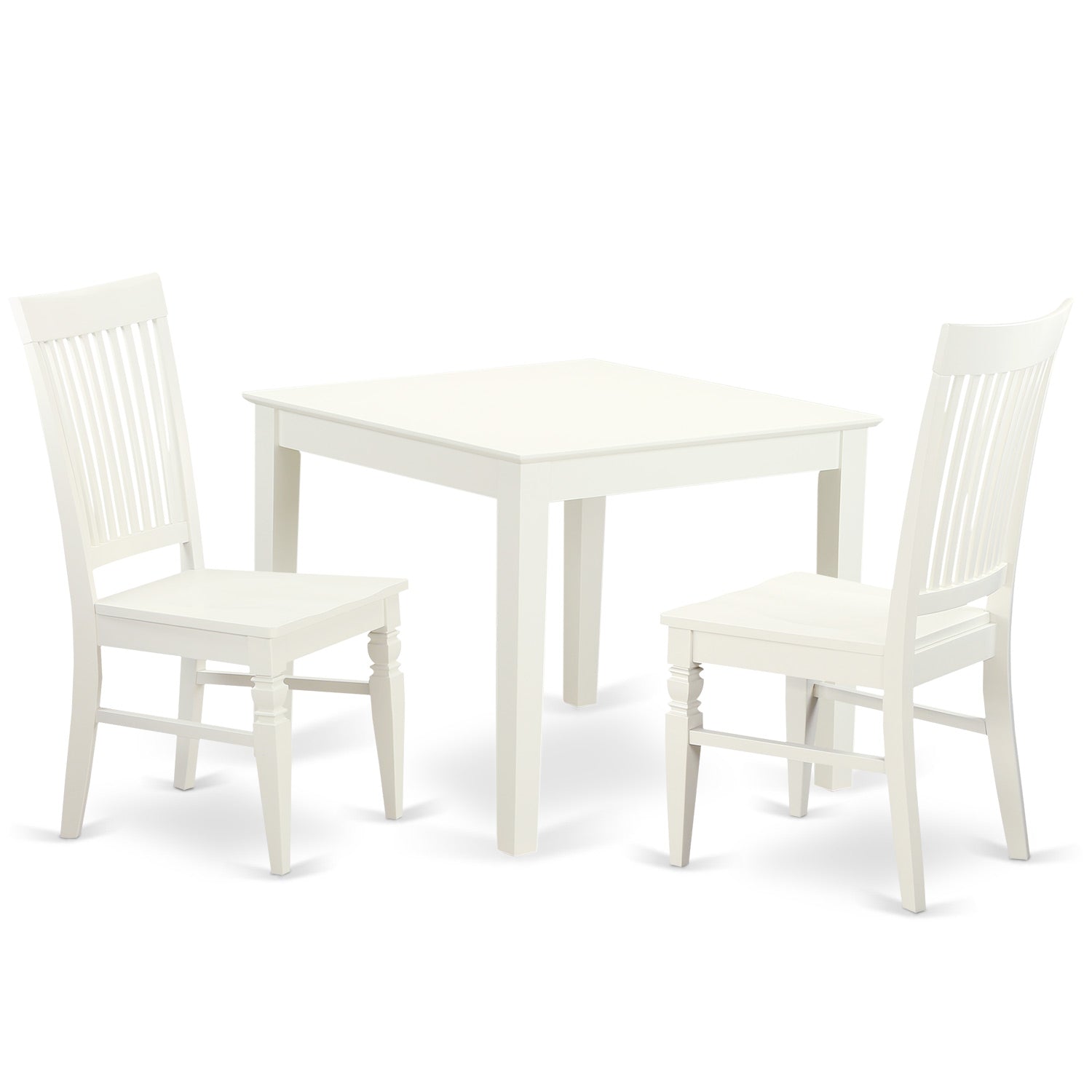 OXWE3-LWH-W 3 Pc square Kitchen Table and 2 hard wood Chairs for Dining room in Linen White