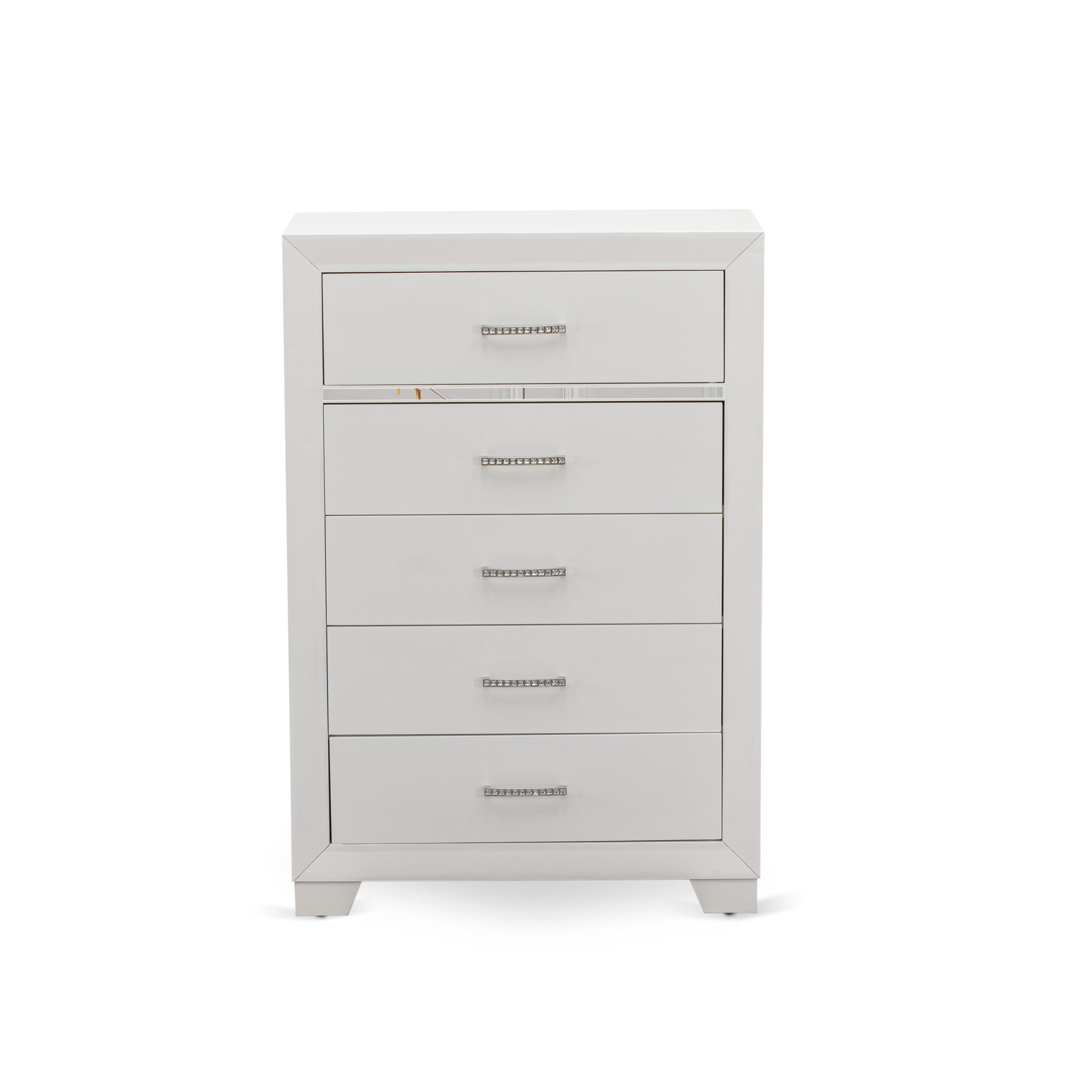 Juego de dormitorio Pandora de 2 piezas de madera tamaño queen con cama queen y cajones Chester de 1 dormitorio, acabado blanco, PA05-QC0000 de East West Furniture