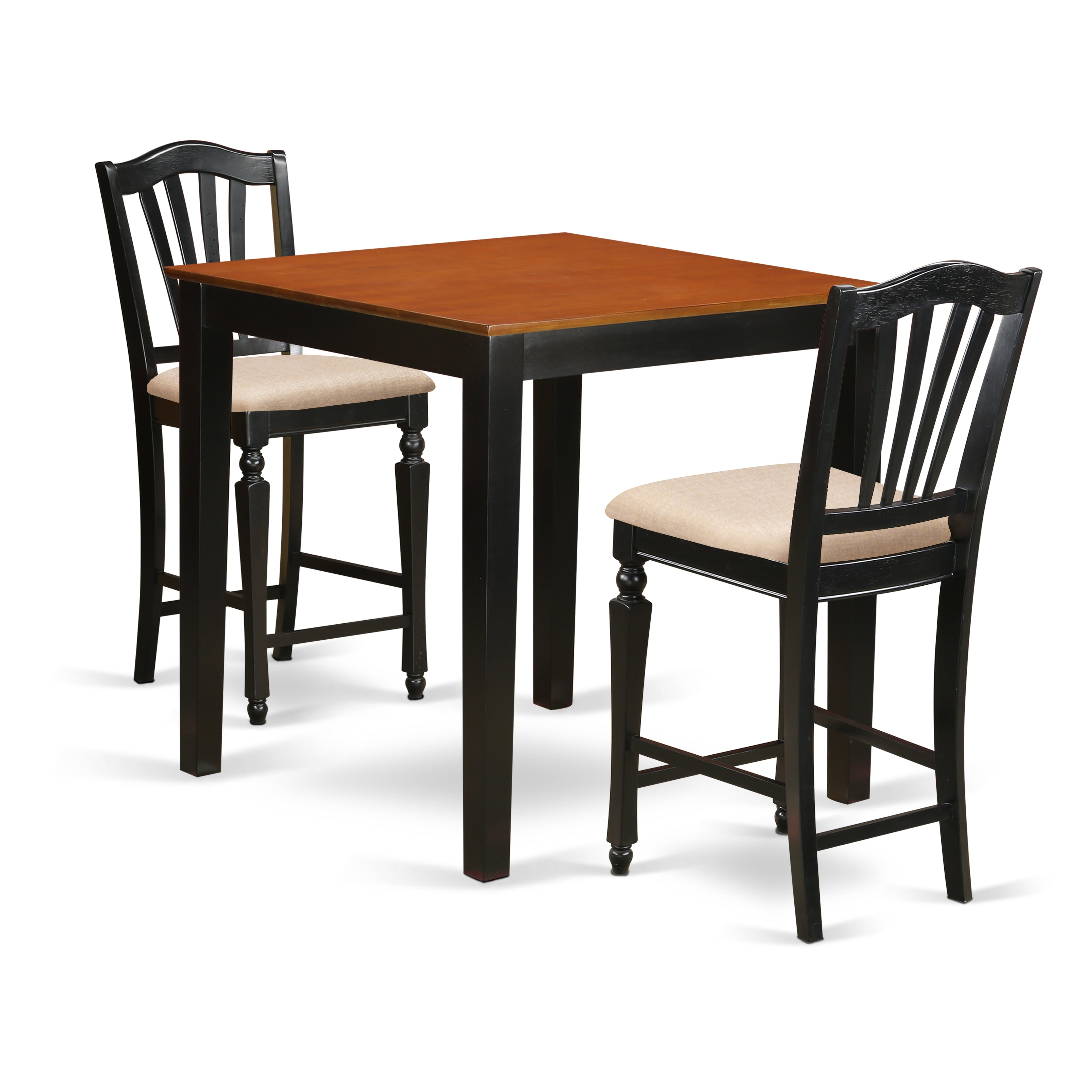Juego de mesa de comedor de 3 piezas East West Furniture PBCH3-BLK-C con altura de mostrador para cocina. Incluye una mesa de comedor cuadrada y 2 sillas tapizadas en tela de lino.