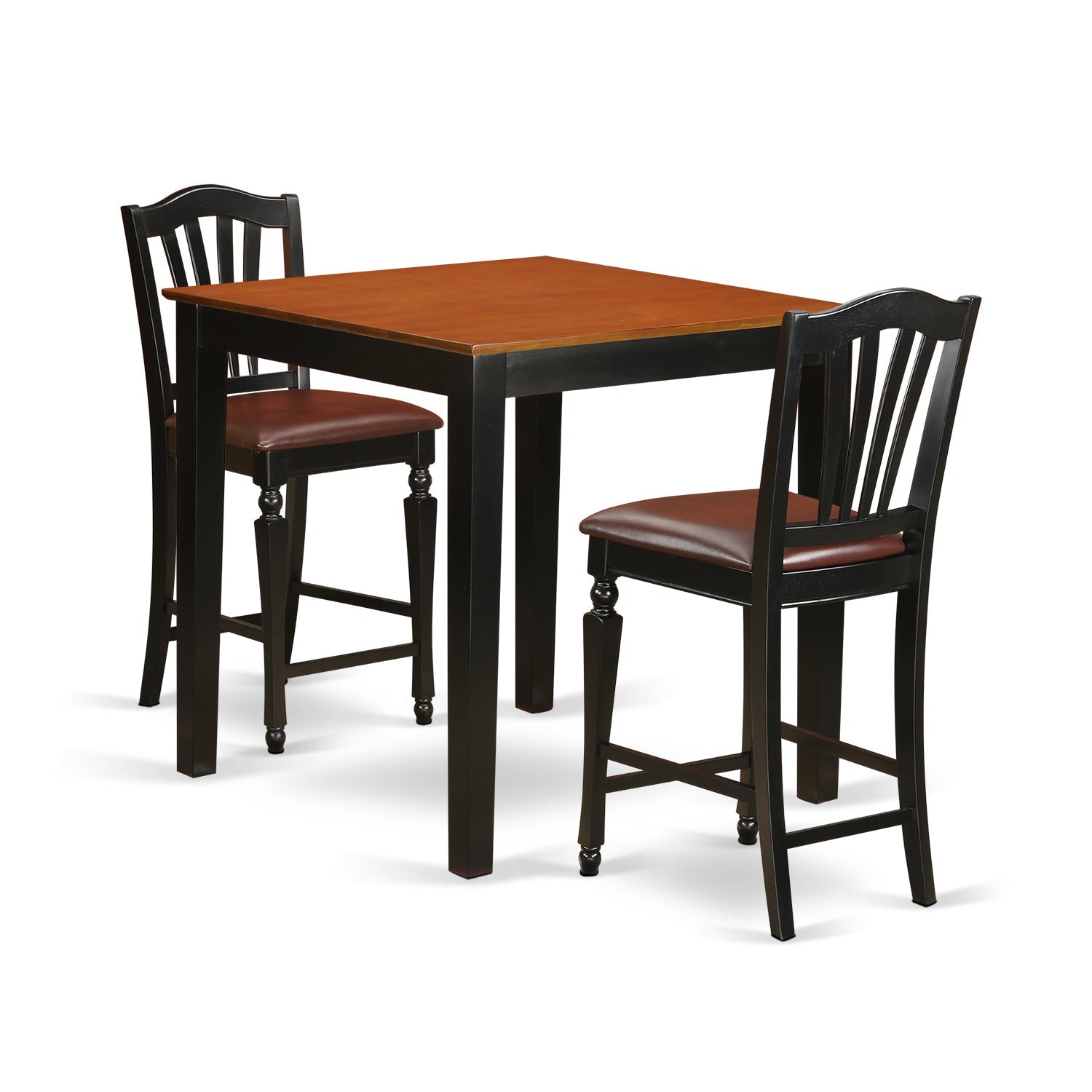 Juego de mesa de comedor de 3 piezas East West Furniture PBCH3-BLK-LC con altura de mostrador para cocina. Incluye una mesa de bar cuadrada y 2 sillas tapizadas en piel sintética.