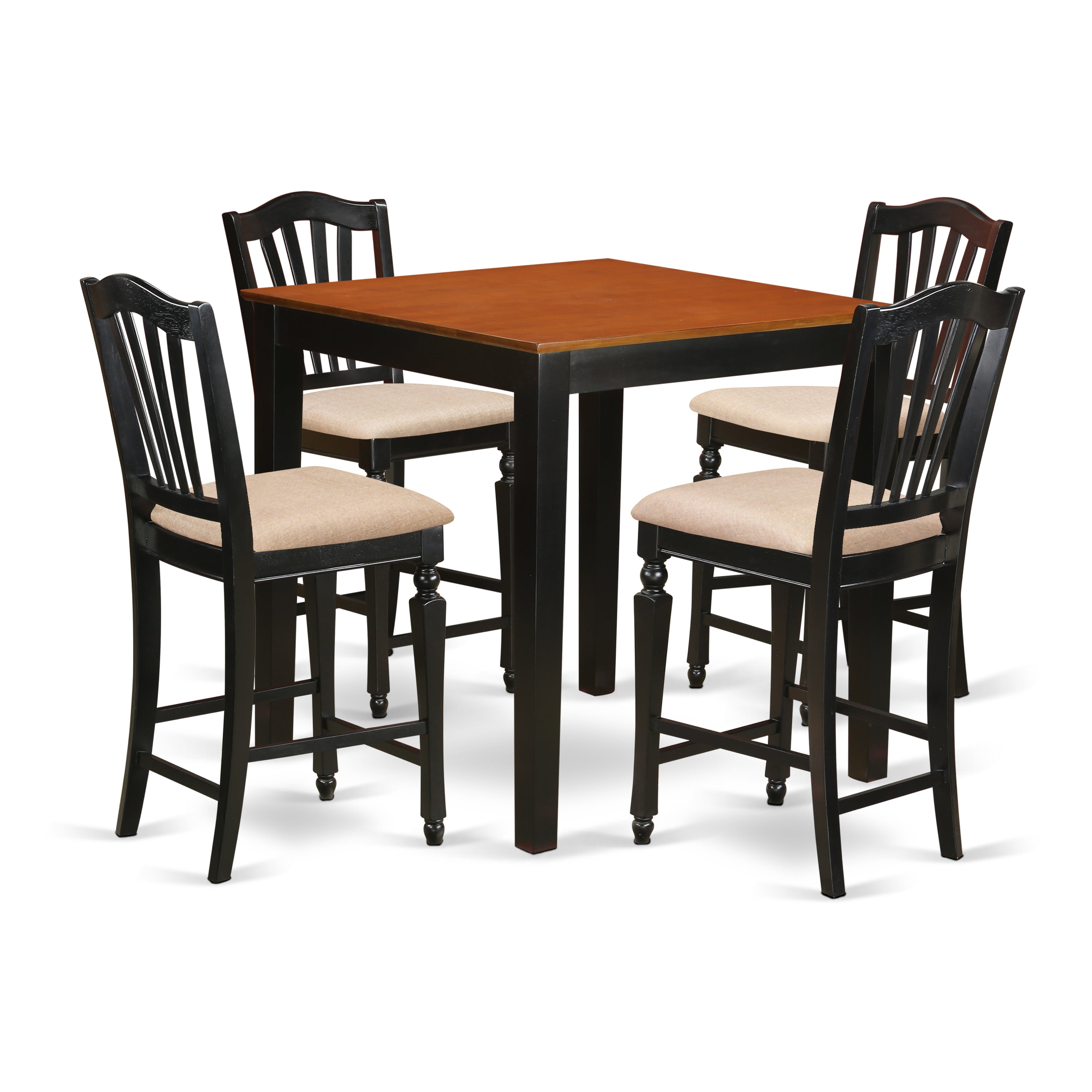 PBCH5-BLK-C 5 Pc counter height set-pub Table and 4 Kitchen Chairs.