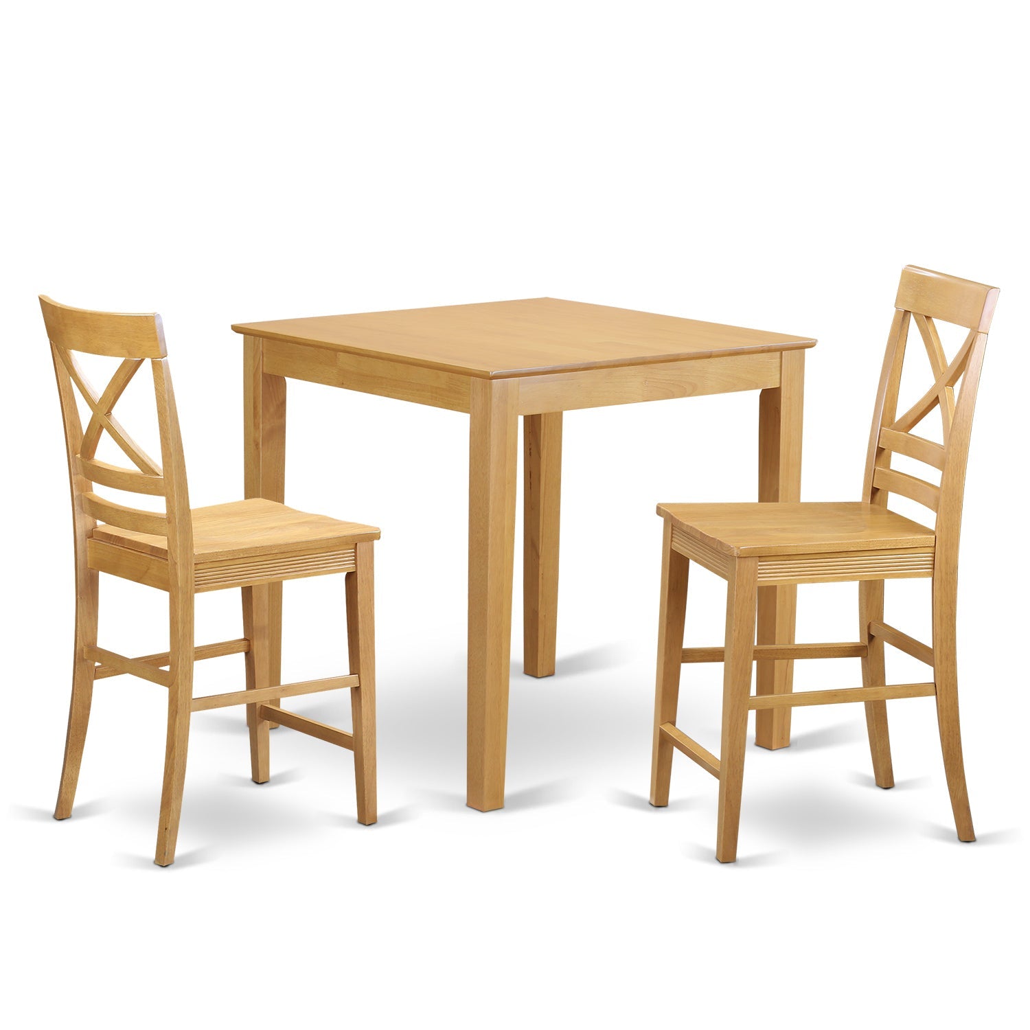 Juego de encimera de cocina de 3 piezas East West Furniture PBQU3-OAK-W para espacios pequeños. Contiene una mesa de comedor cuadrada y 2 sillas de comedor.