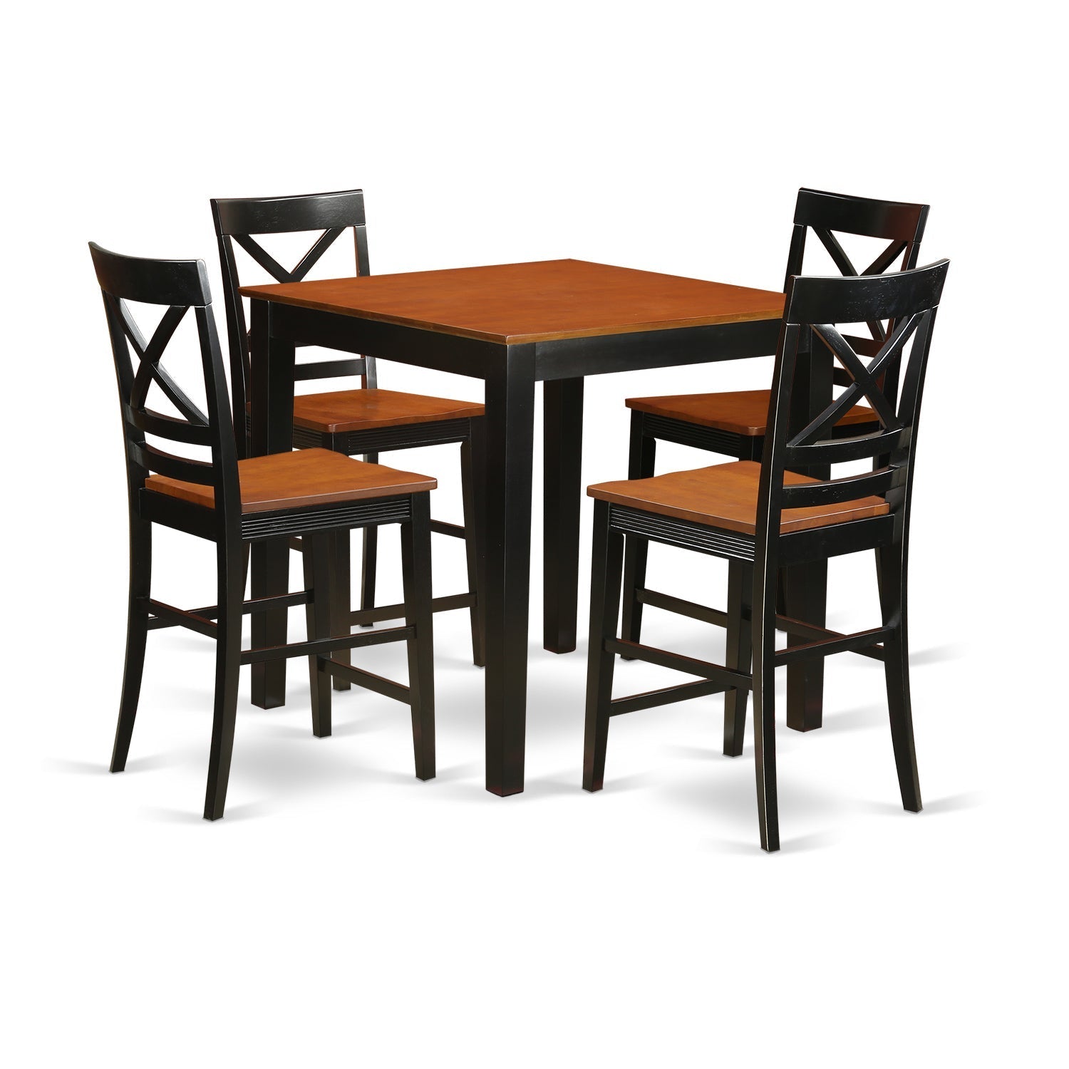 Juego de pub de 5 piezas East West Furniture PBQU5-BLK-W con altura de mostrador. Incluye una mesa de comedor cuadrada y 4 sillas de cocina.