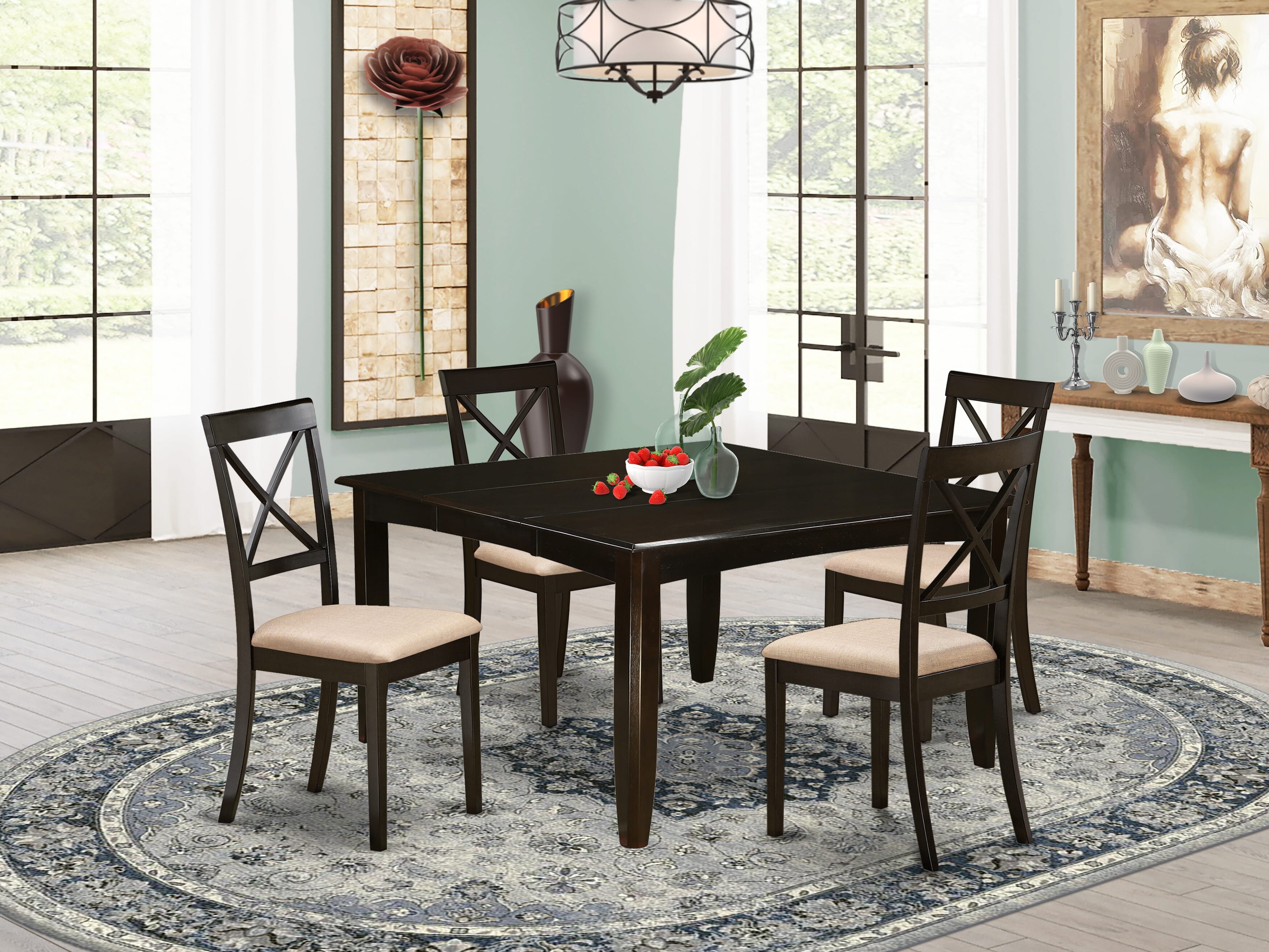 PFBO5-CAP-C 5 Pc Dining set-Square Dining Table with Leaf and 4 Dining Chairs