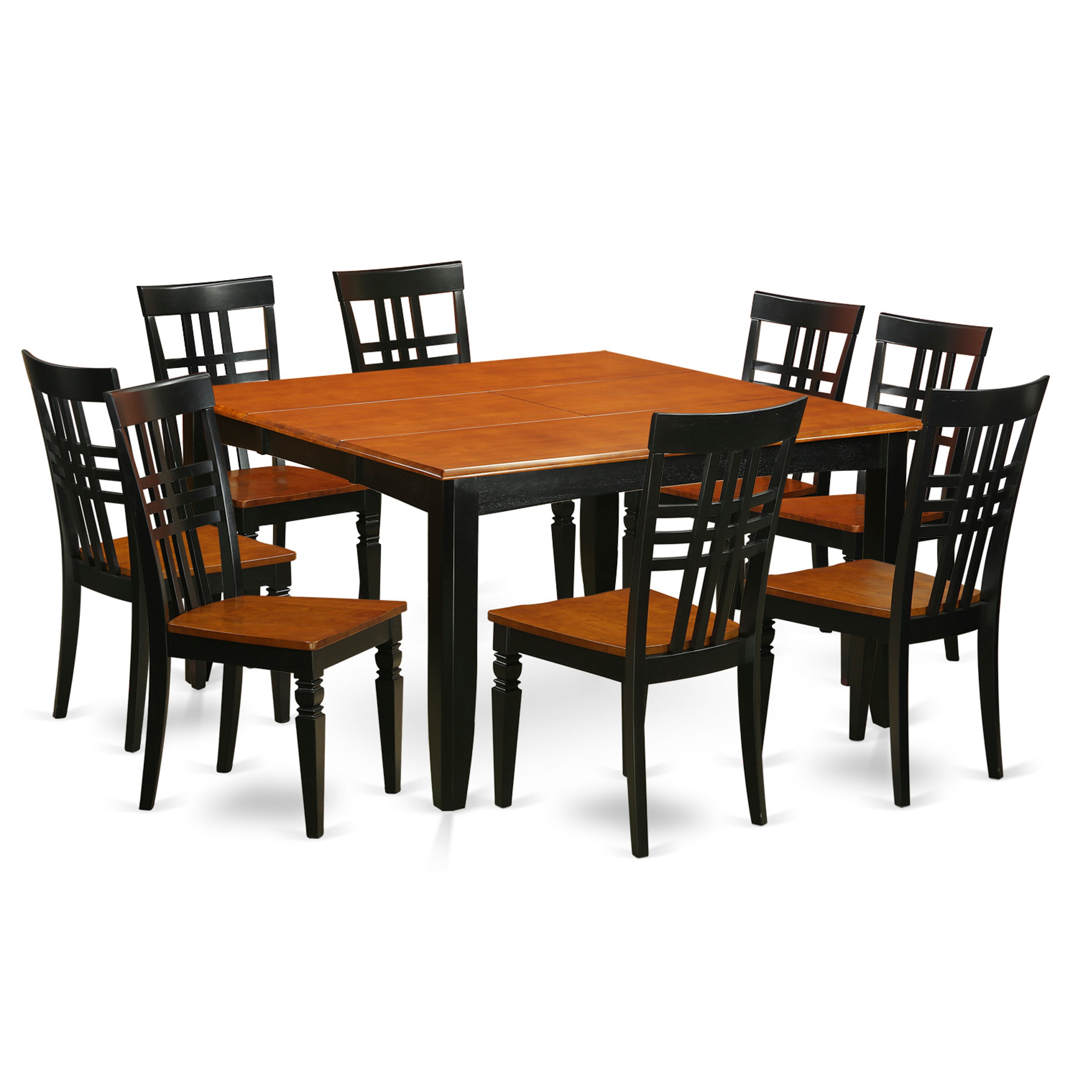 PFLG9-BCH-W 9 Pc Kitchen Table set with a Dining Table and 8 Dining Chairs in Black and Cherry