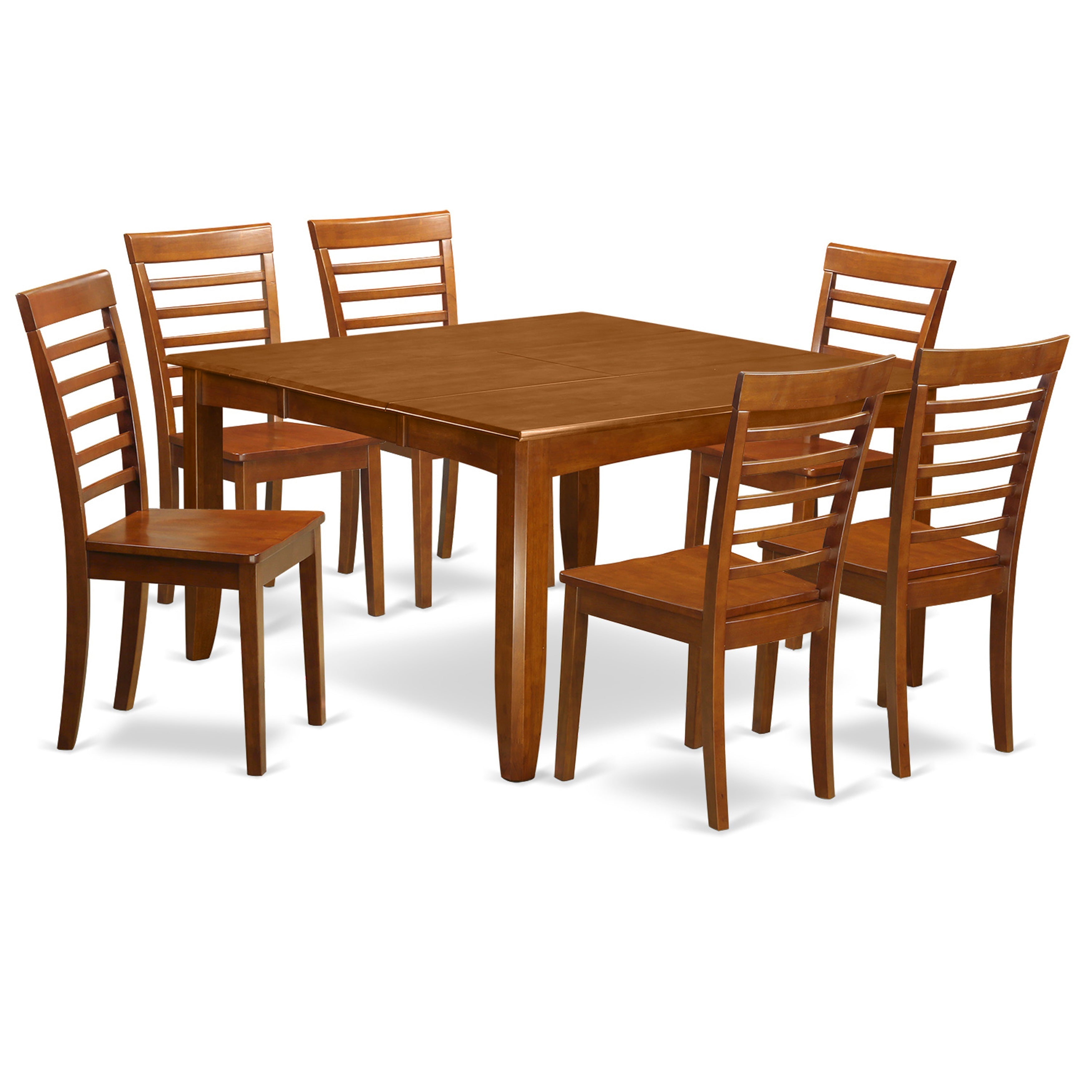 PFML7-SBR-W 7 Pc formal Dining room set-Square Dining Table with Leaf and 6 Dining Chairs.