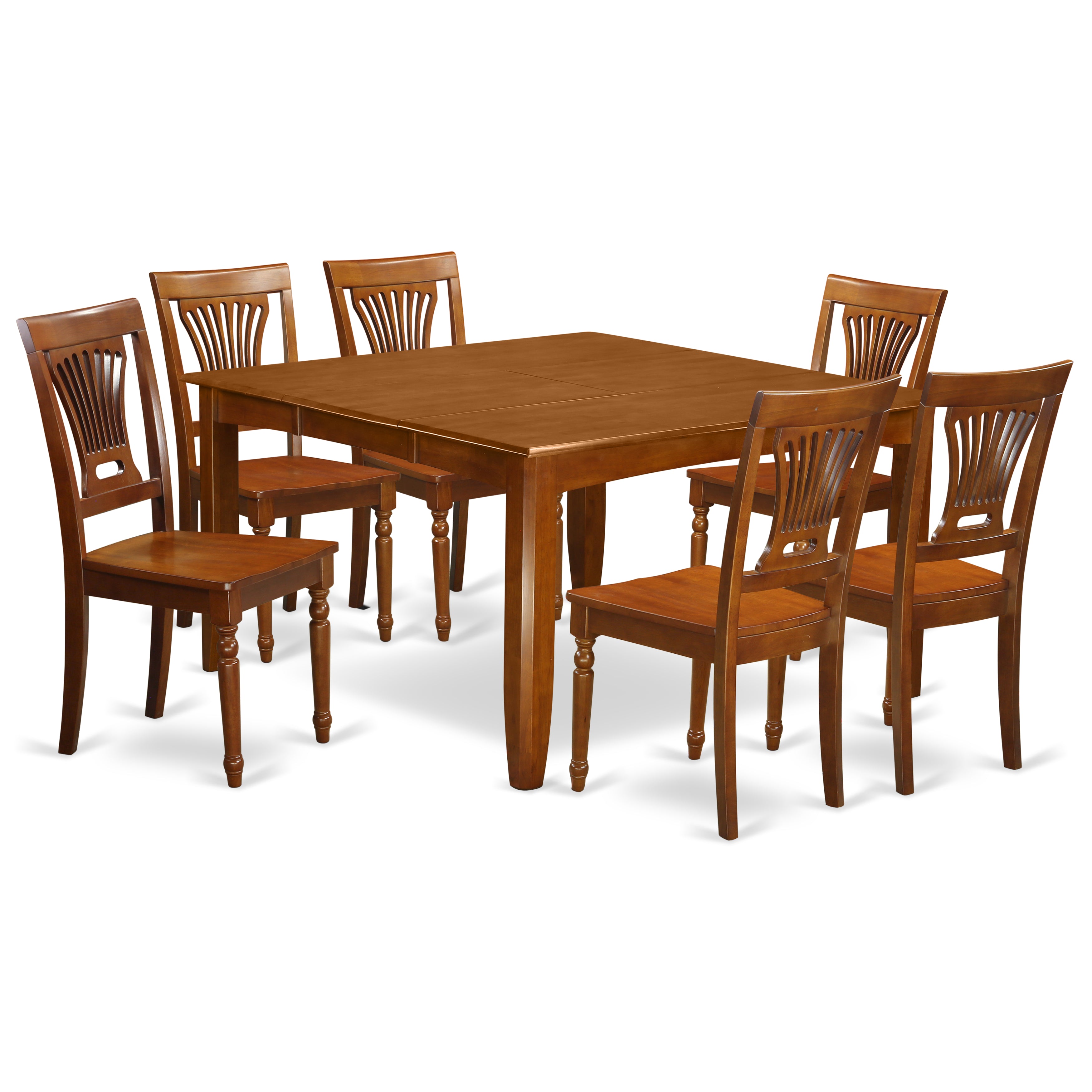 PFPL7-SBR-W 7 Pc Dining room set for 6-Square Dining Table with Leaf and with 6 Dining Chairs