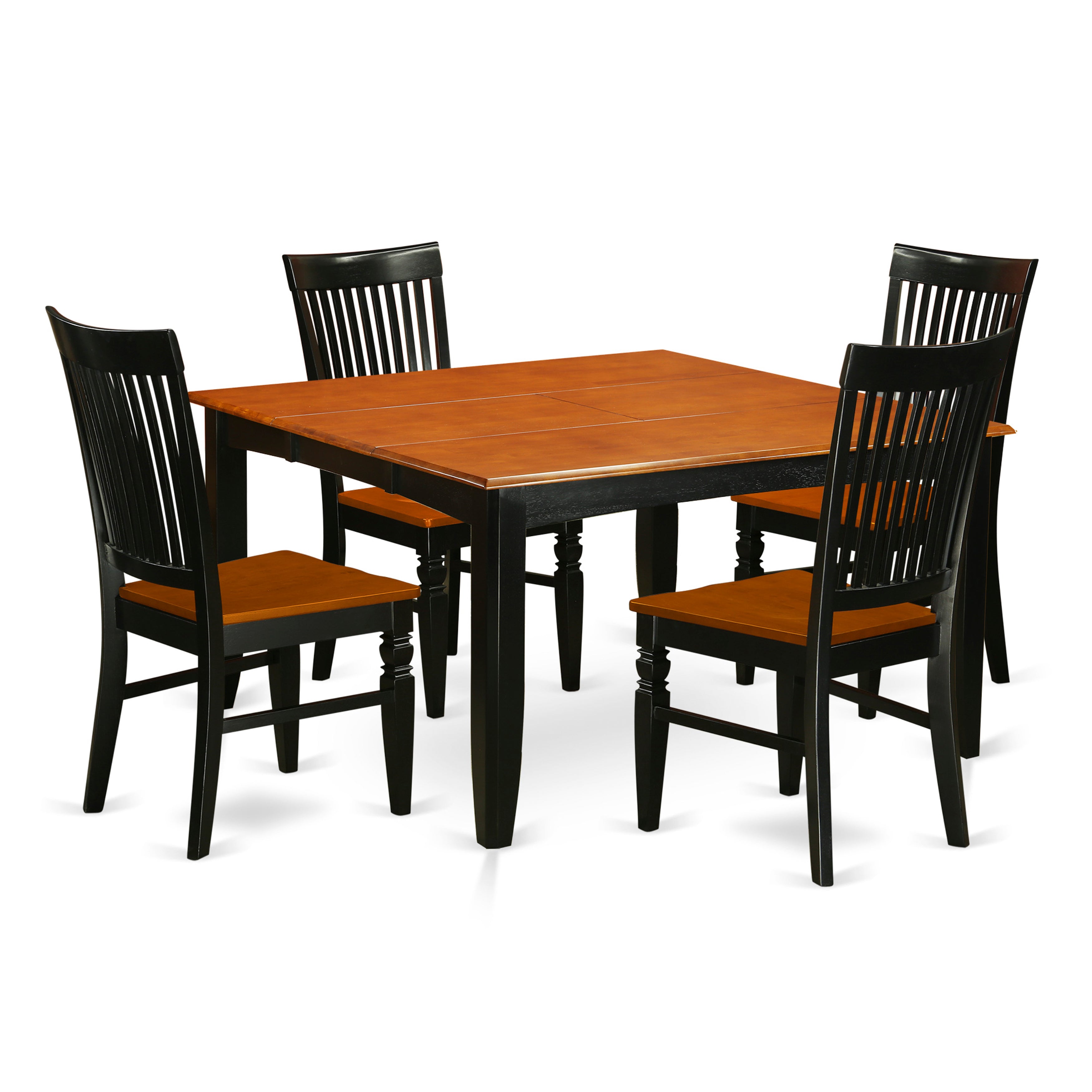 Juego de mesa de cocina de 5 piezas East West Furniture PFWE5-BCH-W para 4 personas. Incluye una mesa de comedor cuadrada con diseño de hojas de mariposa y 4 sillas de comedor.