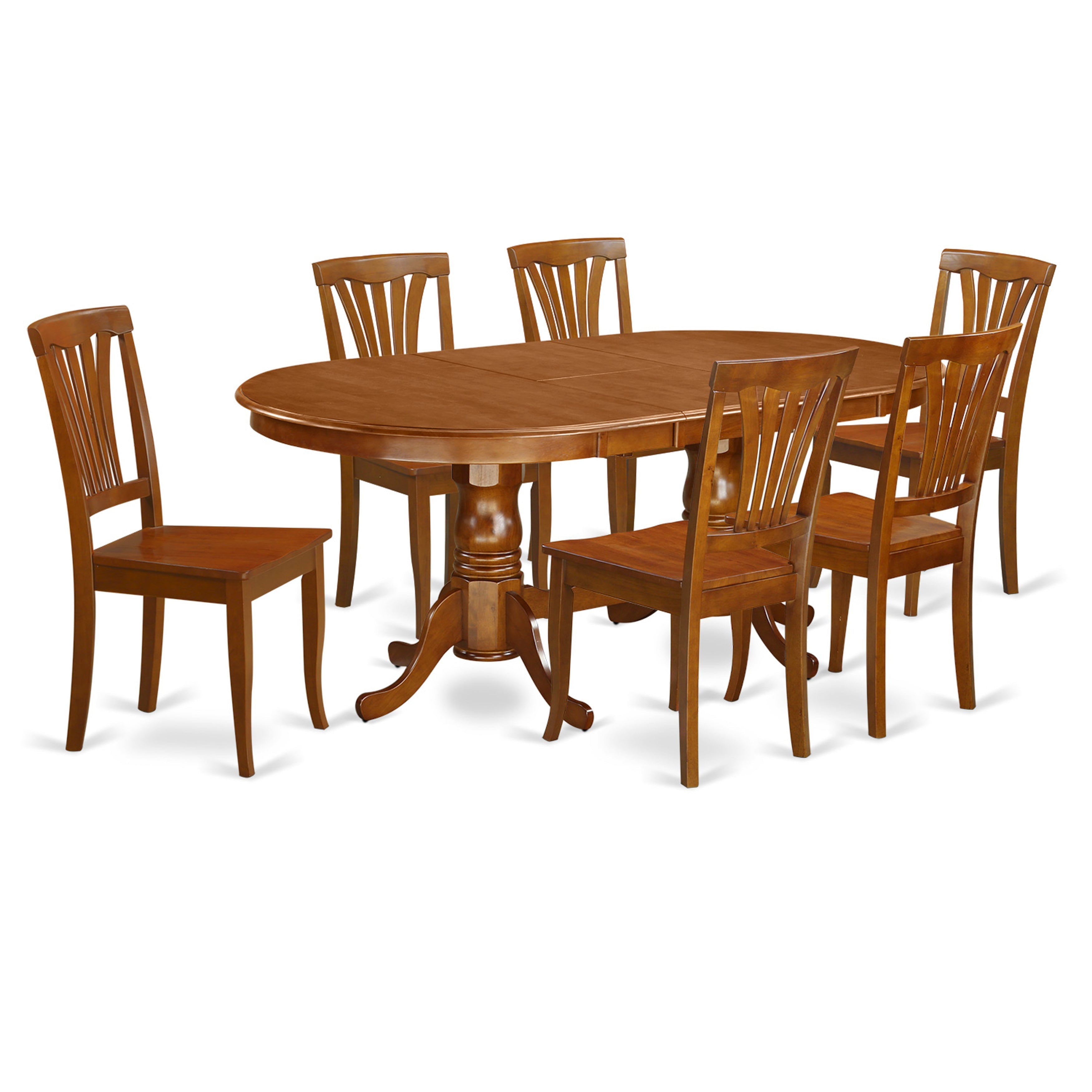 Juego de comedor de 7 piezas East West Furniture PLAV7-SBR-W compuesto por una mesa ovalada de madera con hojas de mariposa y 6 sillas de comedor de cocina.