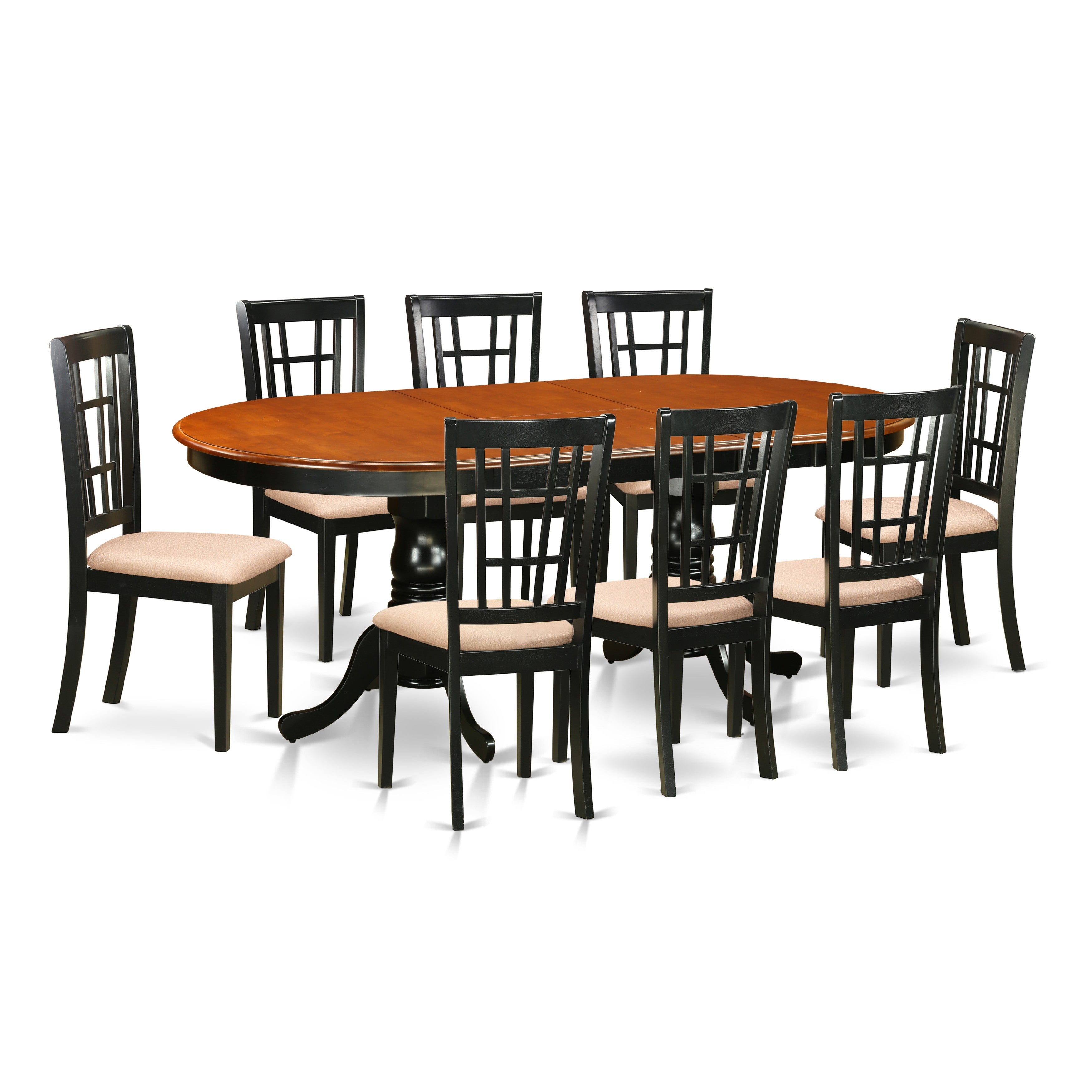 PLNI9-BCH-C 9 Pc Dining room set-Dining Table with 8 Wood Dining Chairs