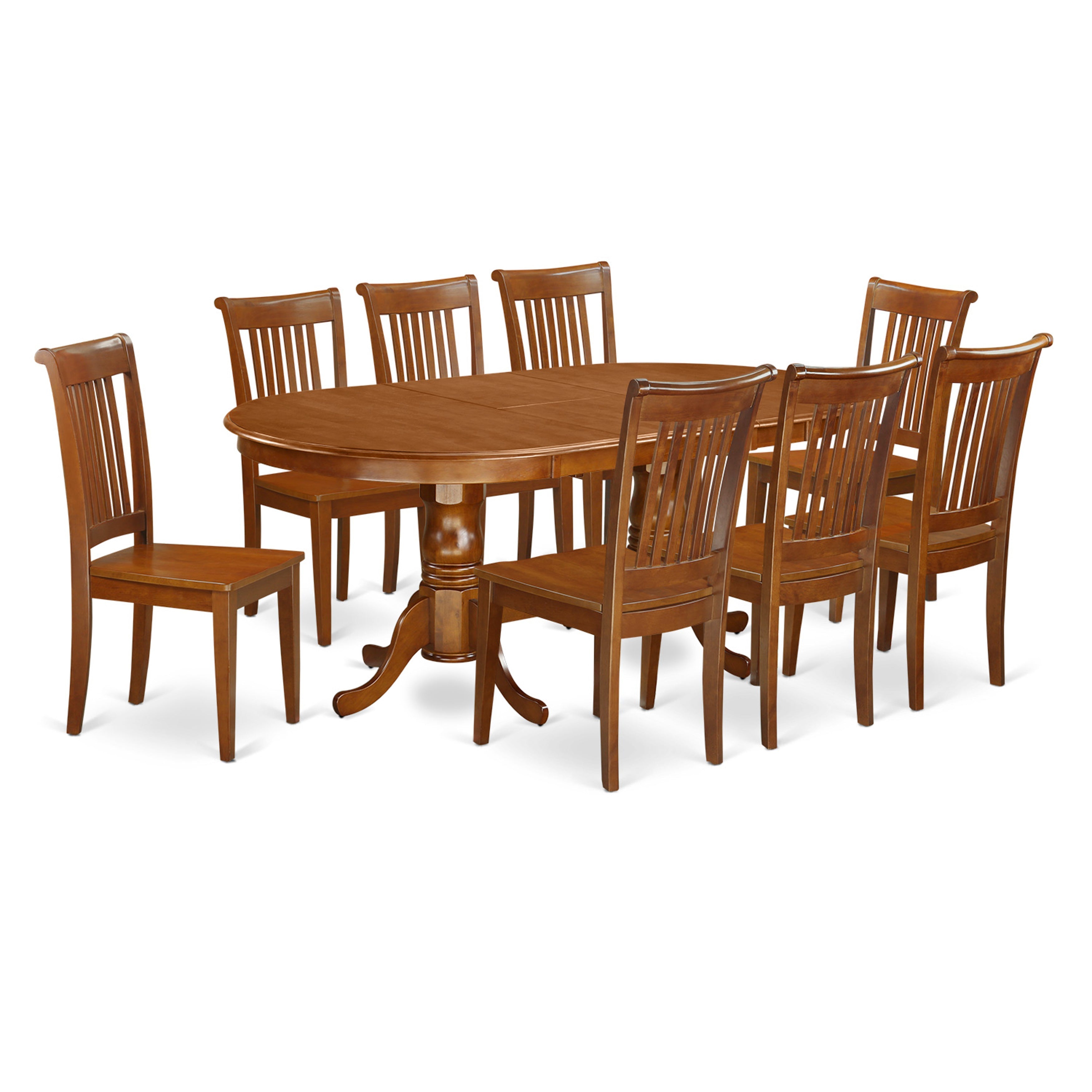 Juego de muebles de comedor East West Furniture PLPO9-SBR-W de 9 piezas. Incluye una mesa de cocina ovalada con hojas de mariposa y 8 sillas de comedor.