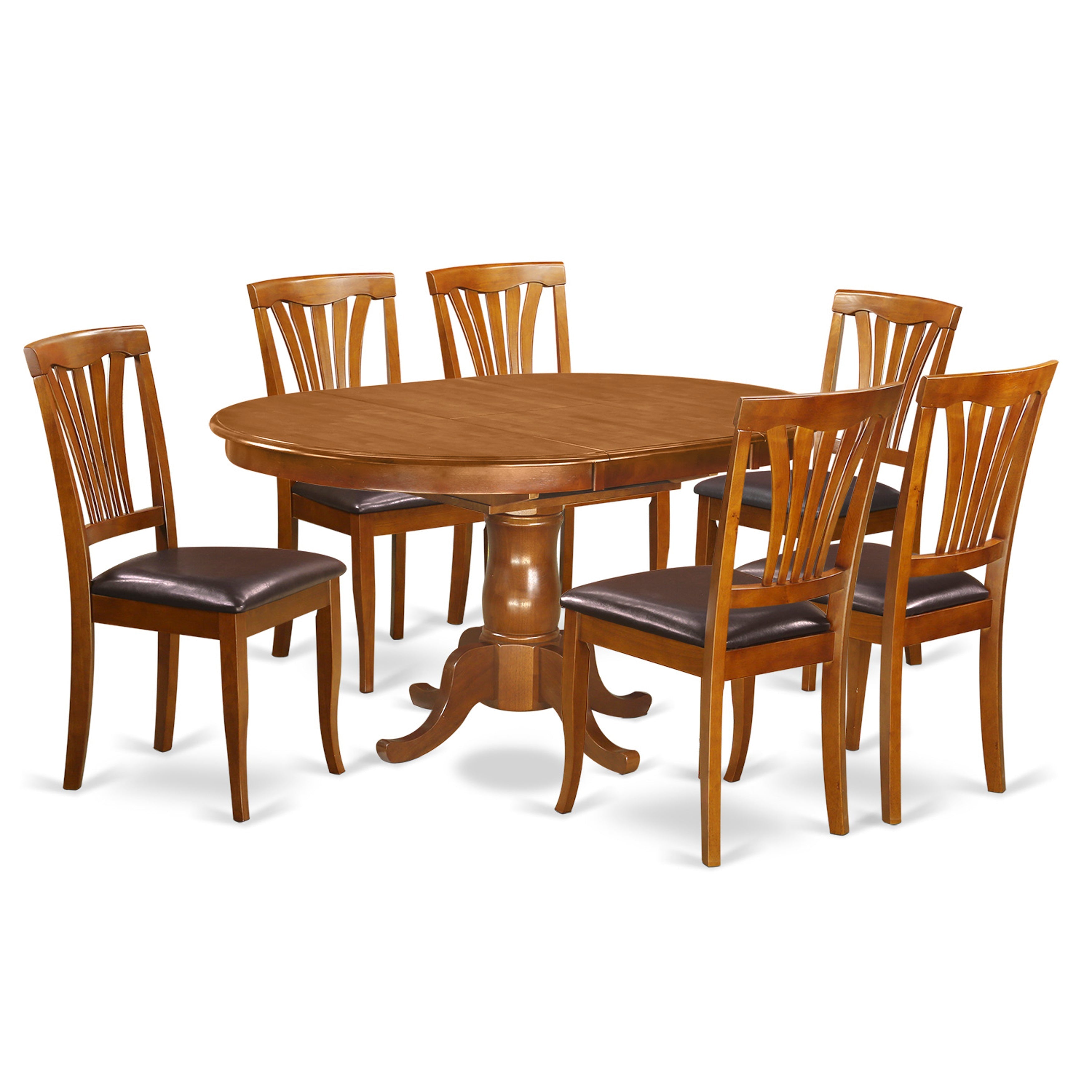 POAV7-SBR-LC 7 Pc set Portland Kitchen Table with Leaf and 6 Leather Chairs in Saddle Brown