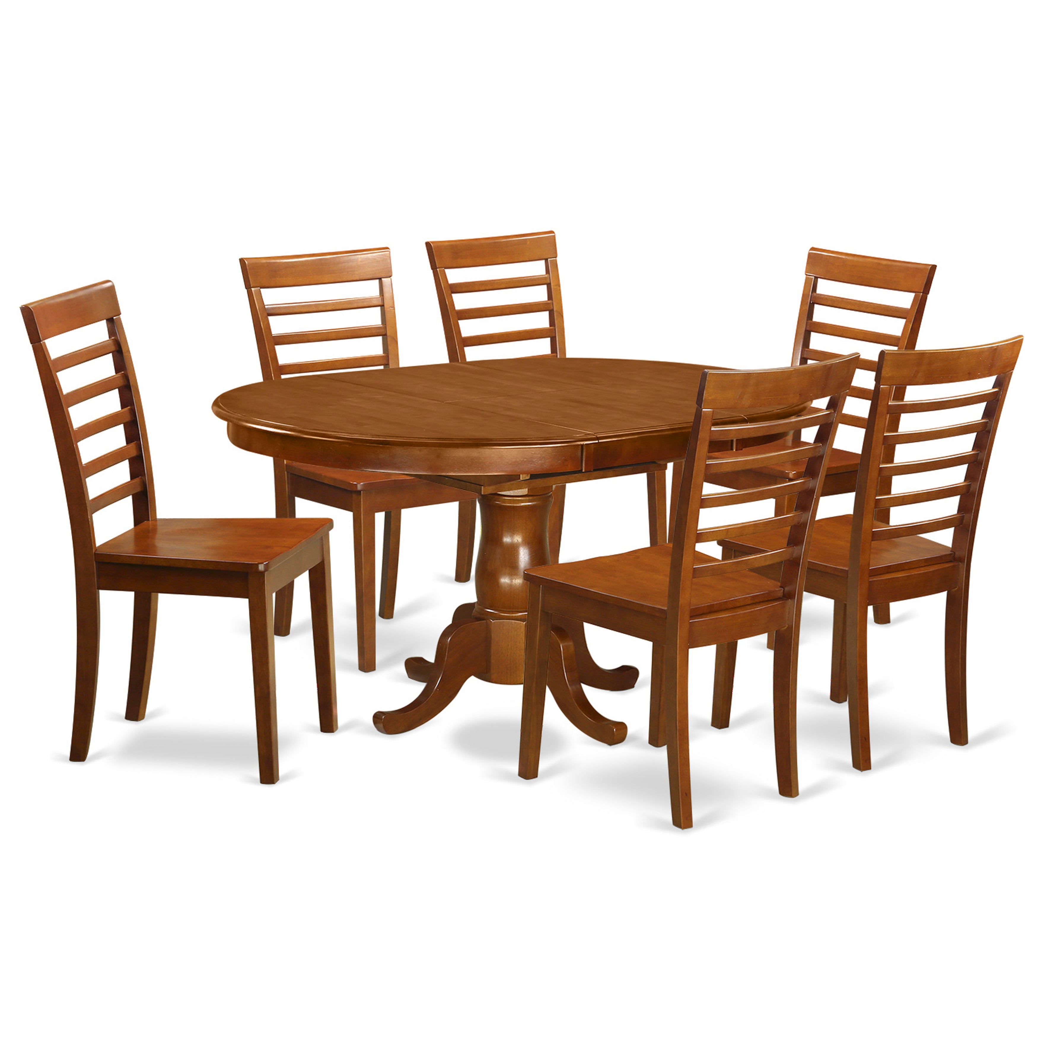 POML7-SBR-W 7 Pc Dining room set for 6-Table with Leaf with 6 Dining Chairs