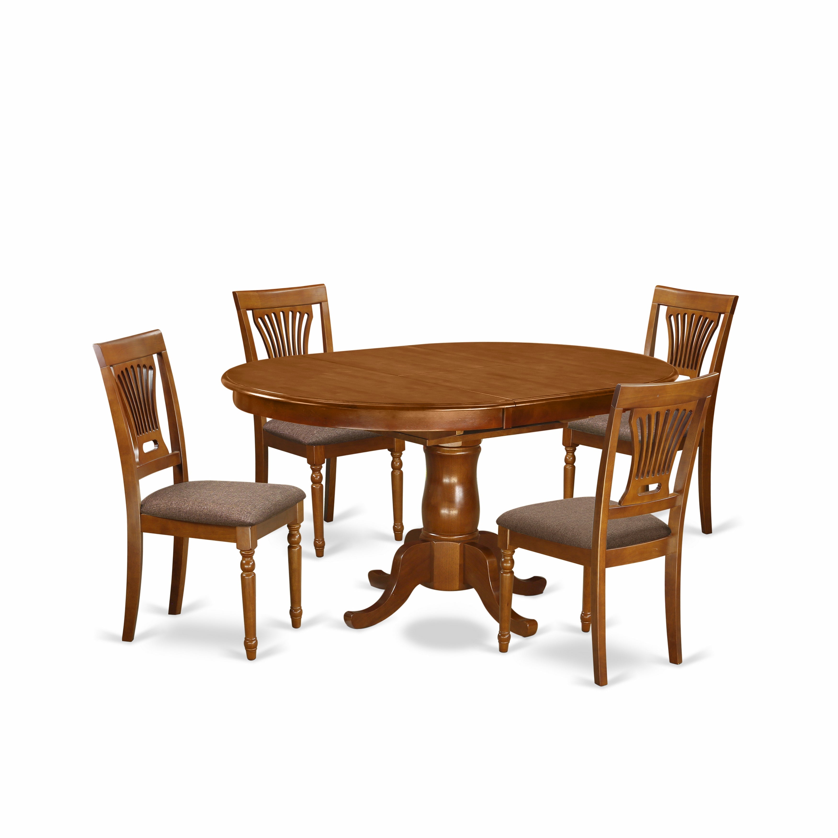POPL5-SBR-C 5 Pc set Portland Dining Table having 18" Leaf and 4 Cushiad Kitchen Chairs in Saddle Brown
