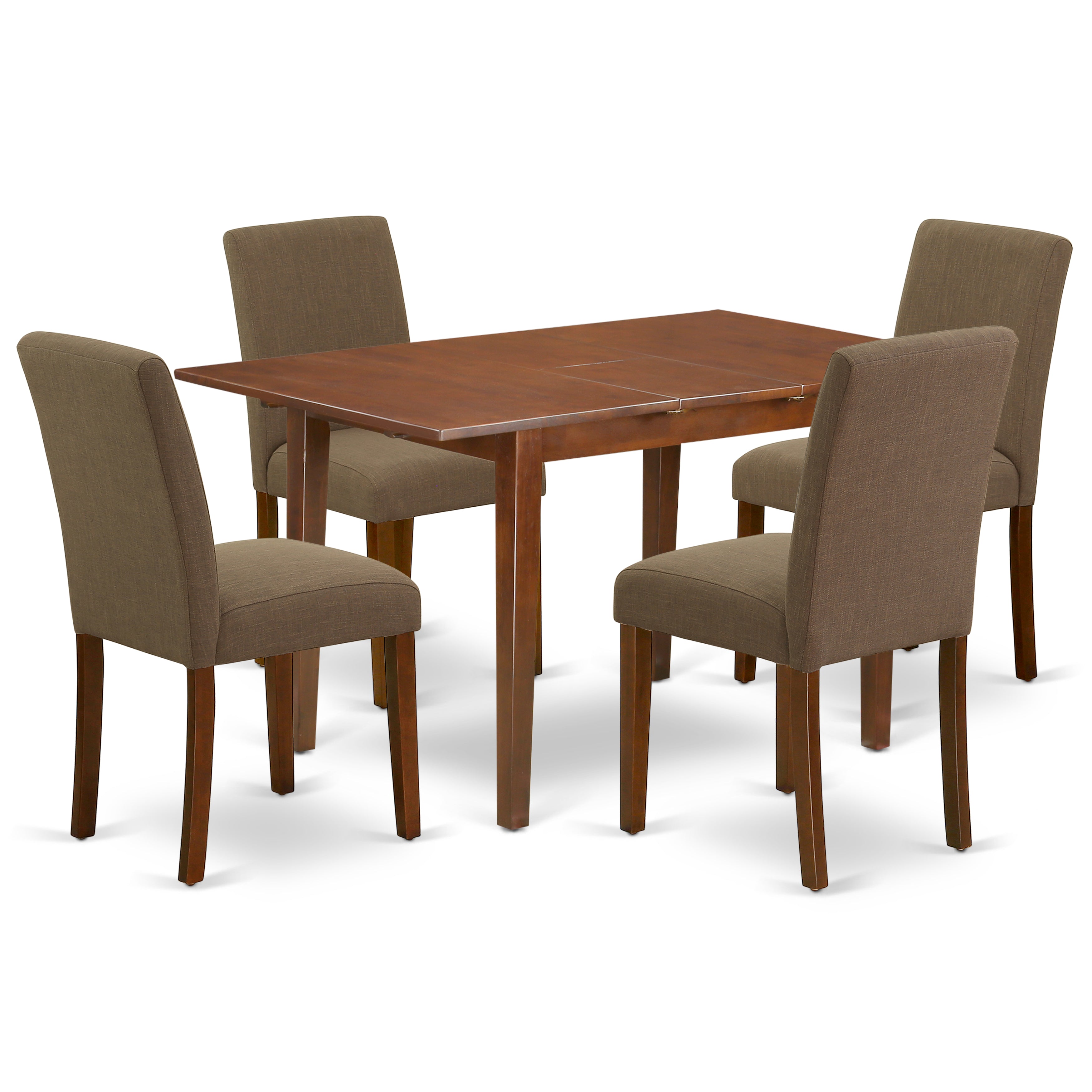 PSAB5-MAH-18 5Pc Rectangle 48/60" Kitchen Table With 12 In Butterfly Leaf And 4 Parson Chair With Mahogany Leg And Linen Fabric Coffee