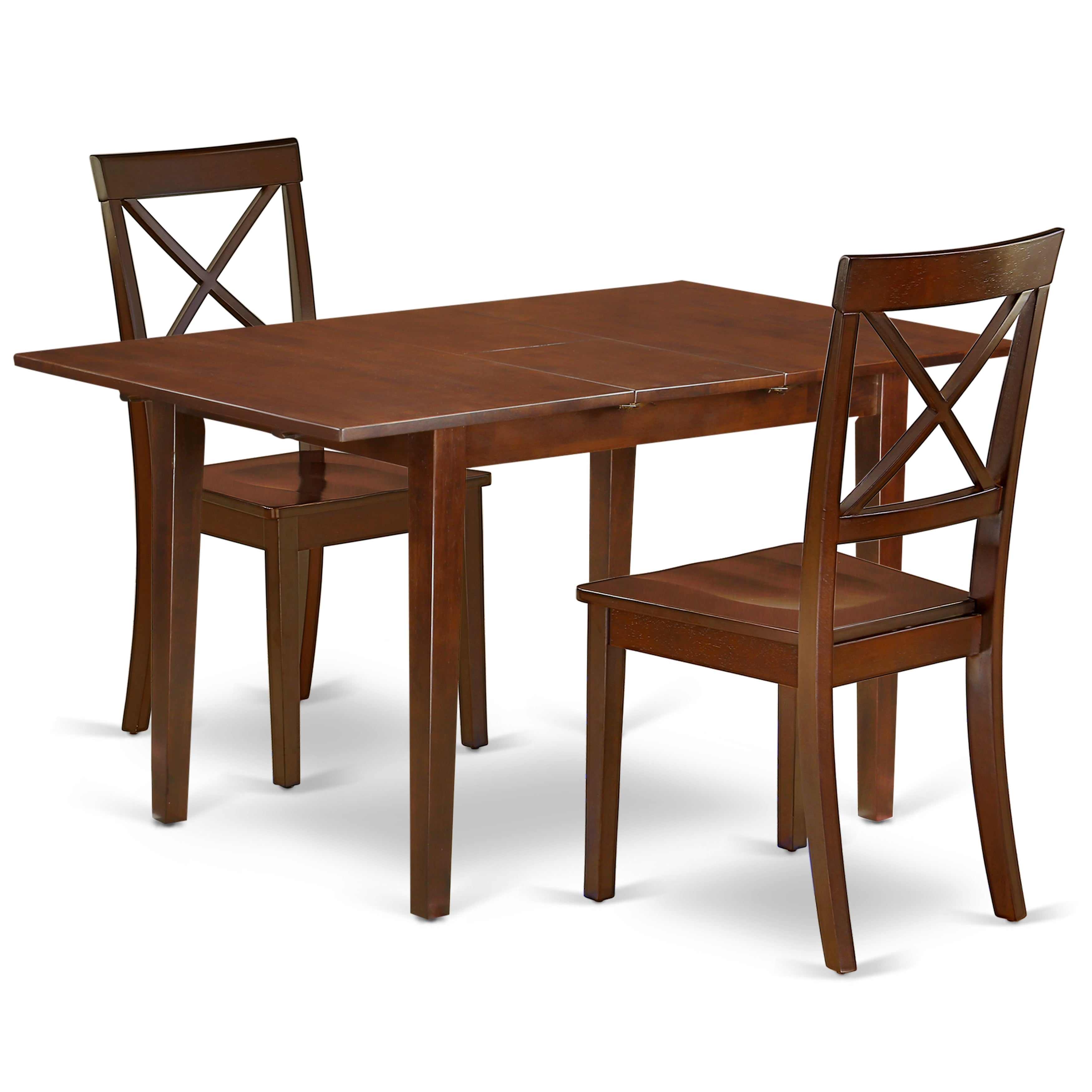 PSBO3-MAH-W 3Pc Rectangle 48/60" Kitchen Table With 12 In Leaf And A Pair Of Wood Seat Chairs