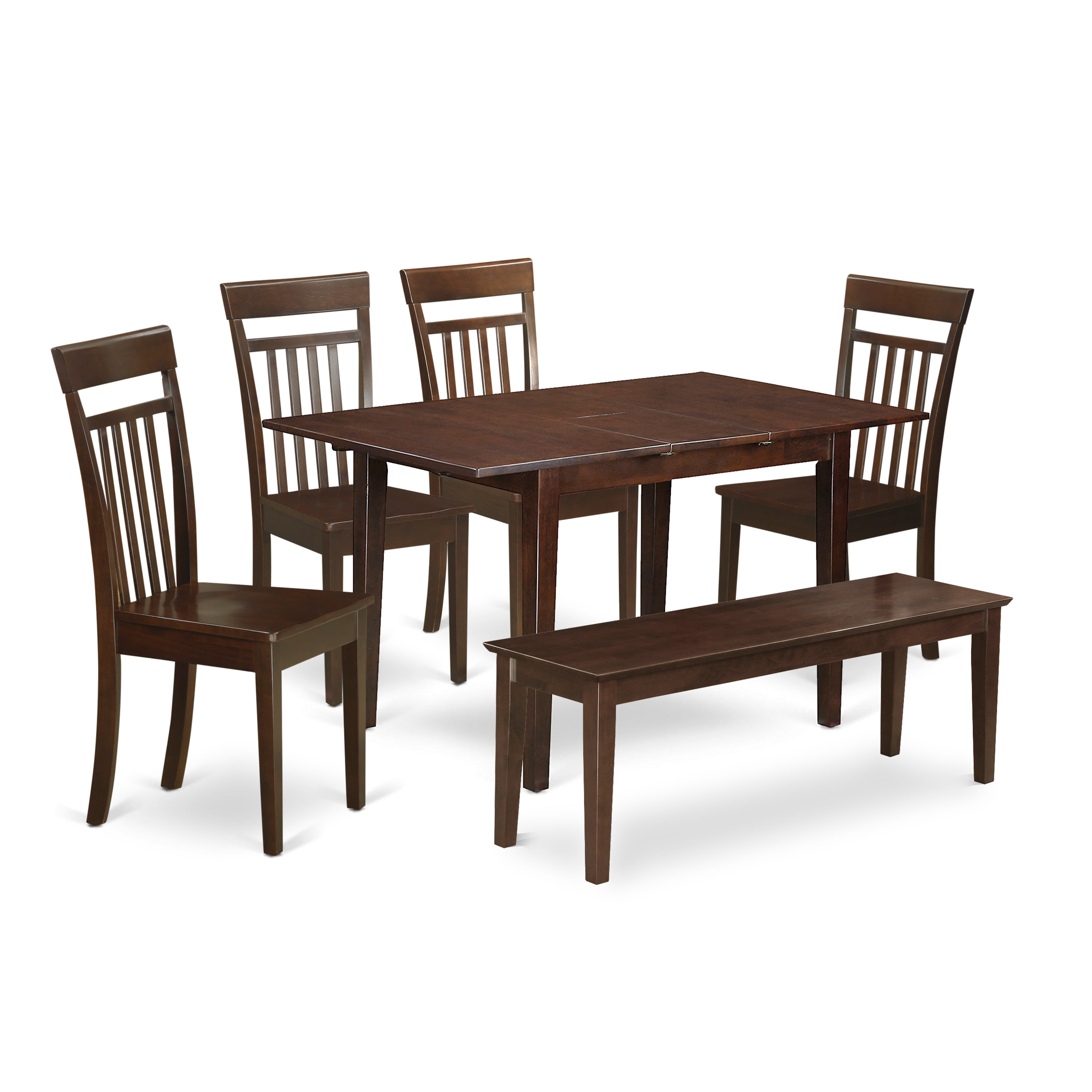 PSCA6-MAH-W 6 Pc dinette set-Kitchen Table and 4 Dining Chairs and Dining Bench