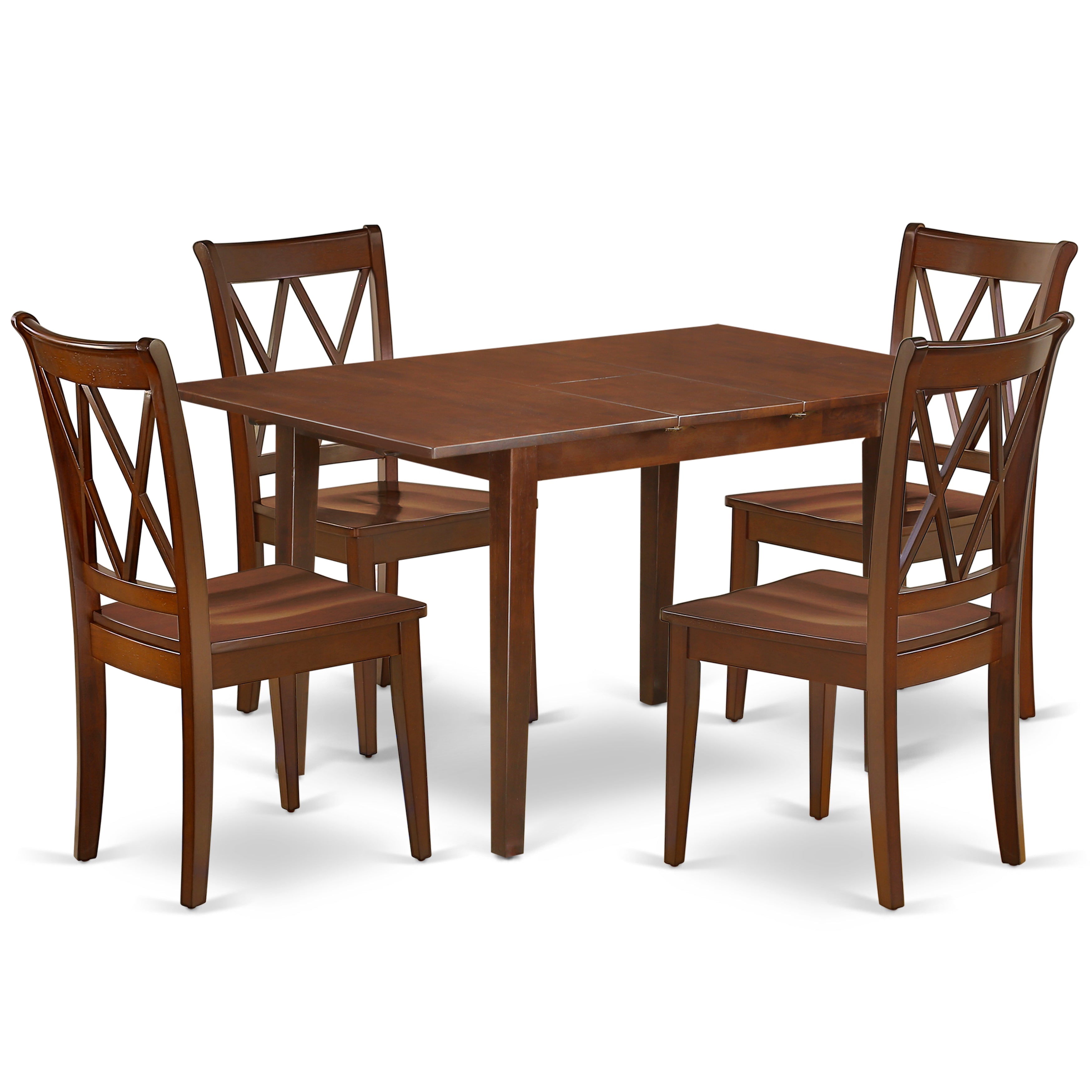 PSCL5-MAH-W 5PC Rectangular 48/60 inch Table with 12 In Leaf and 4 Double X back Chairs