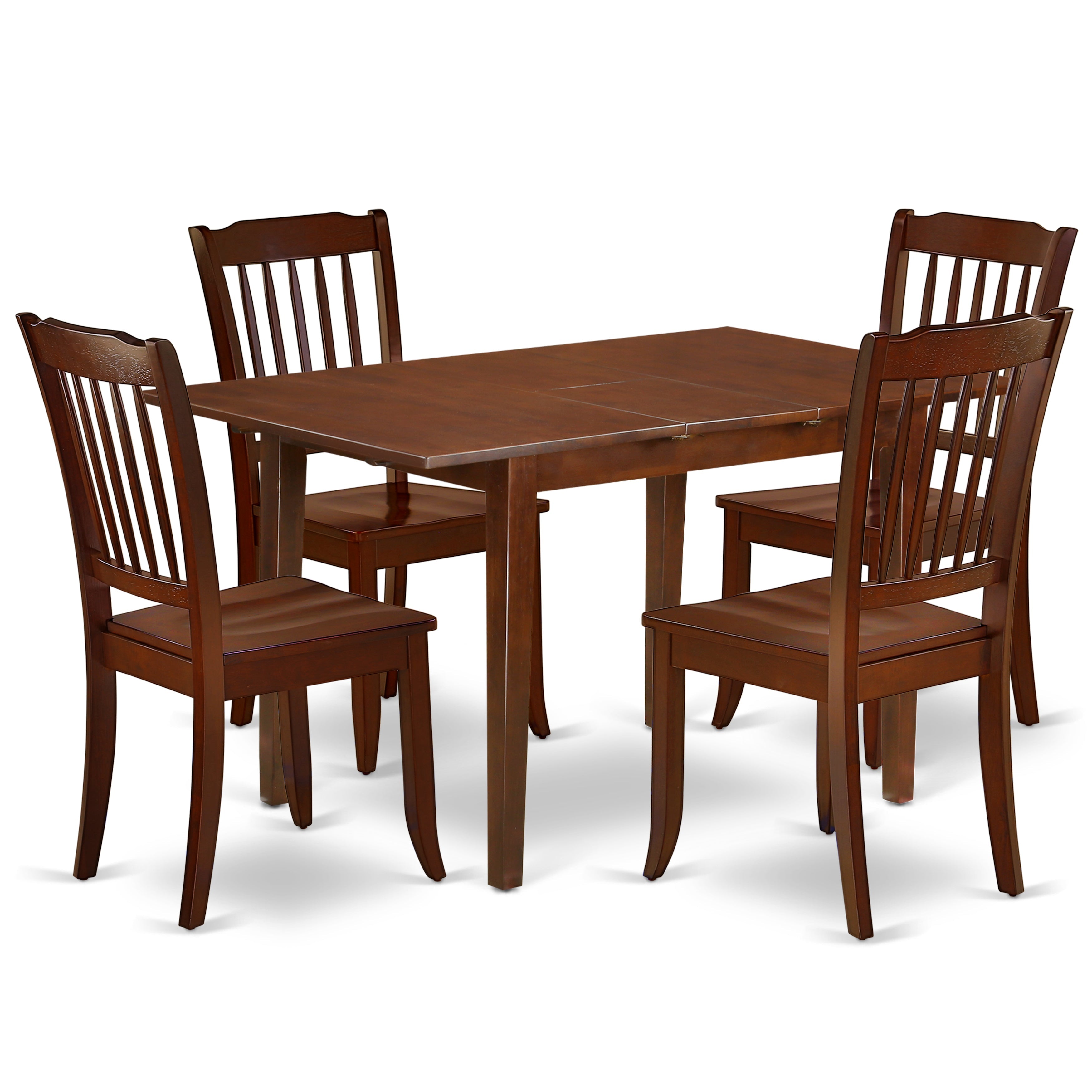 PSDA5-MAH-W 5PC Rectangular 48/60 inch Table with 12 In Leaf and 4 vertical slatted Chairs