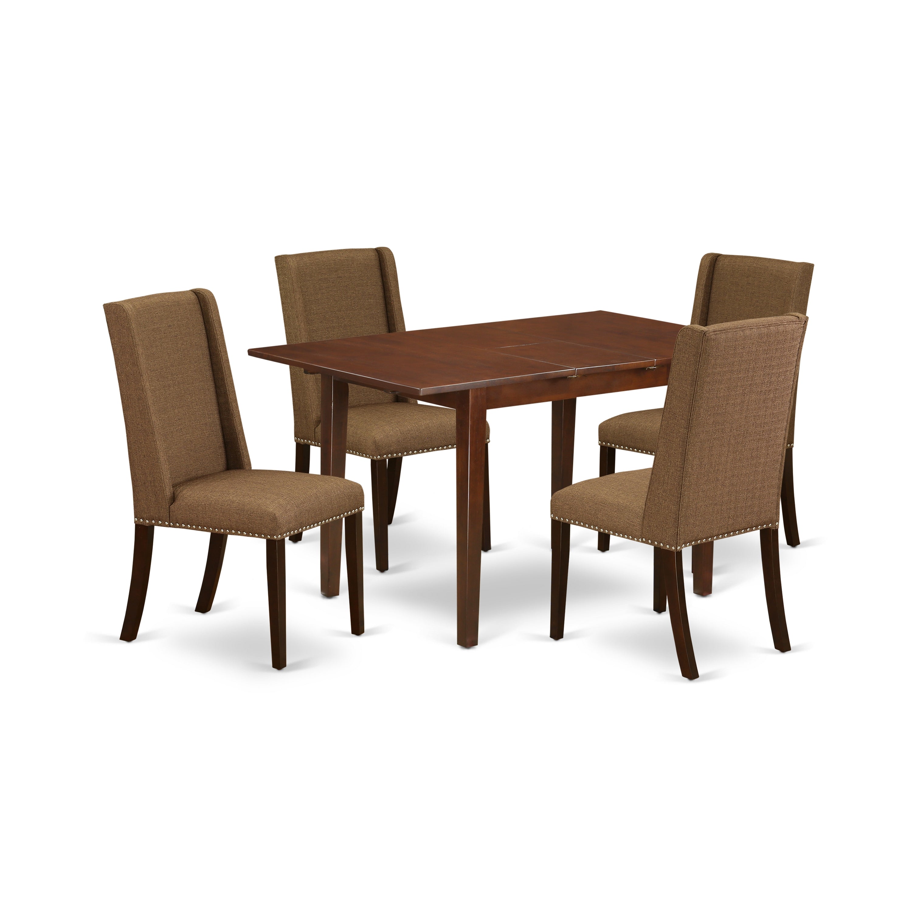 East-West Furniture PSFL5-MAH-18 5-Piece Small Dining Table Set- 4 Parson Dining Chairs and Butterfly Leaf Dining Table Solid Wood Structure -High Back & Mahogany Finish