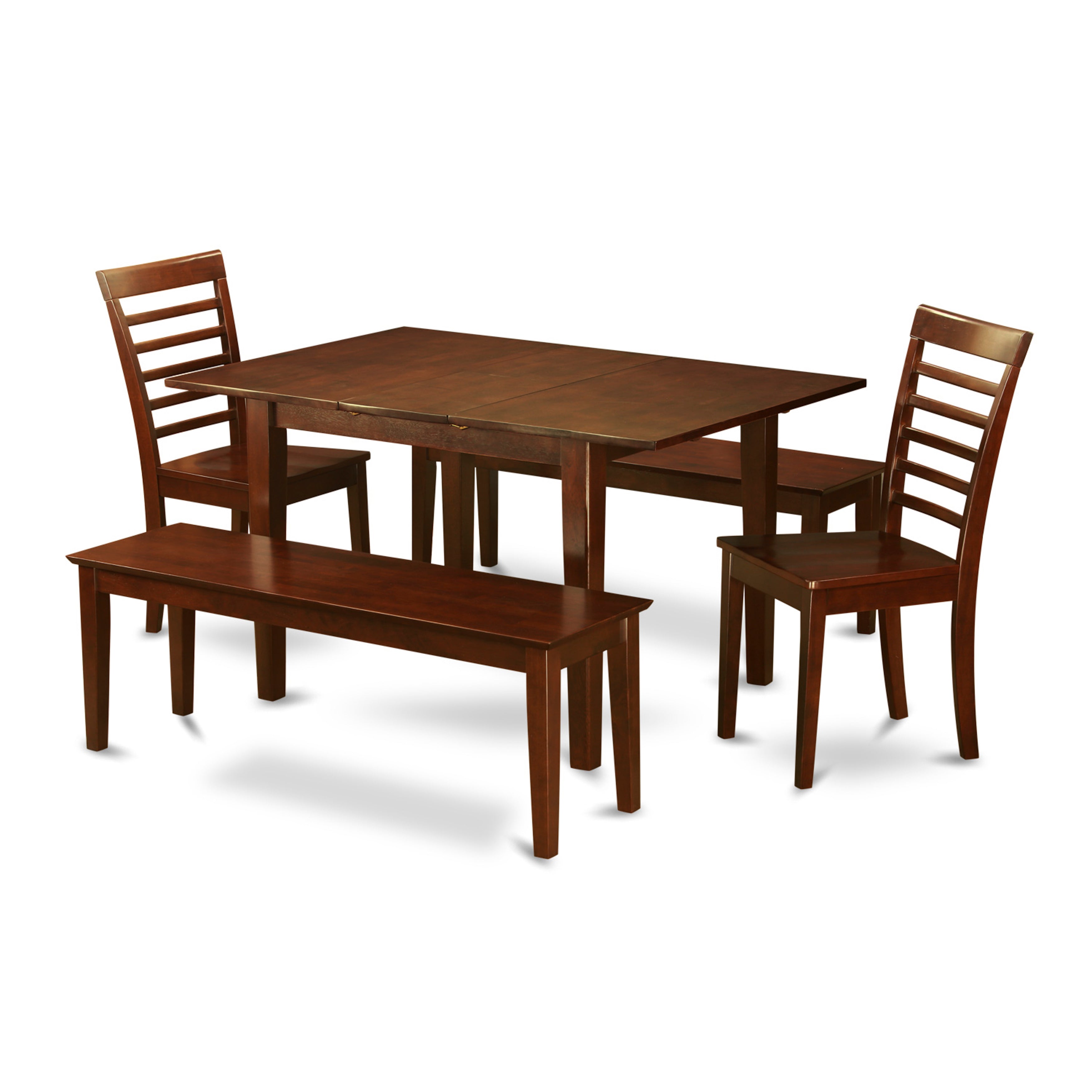 PSML5D-MAH-W 5 Pc Kitchen Table with bench -dinette Table with 2 Dining Chairs and 2 Benches