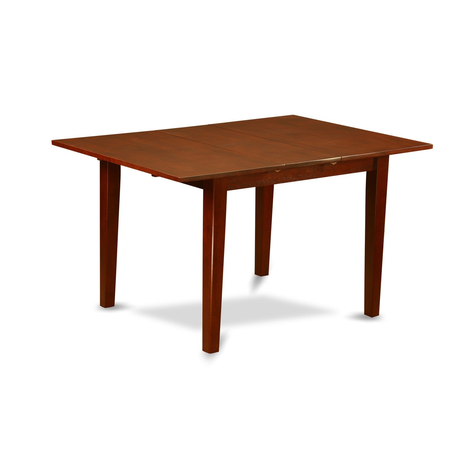 Juego de comedor East West Furniture PSDU7-MAH-LC de 7 piezas compuesto por una mesa de comedor rectangular con diseño de hojas de mariposa y 6 sillas de cocina tapizadas en piel sintética.